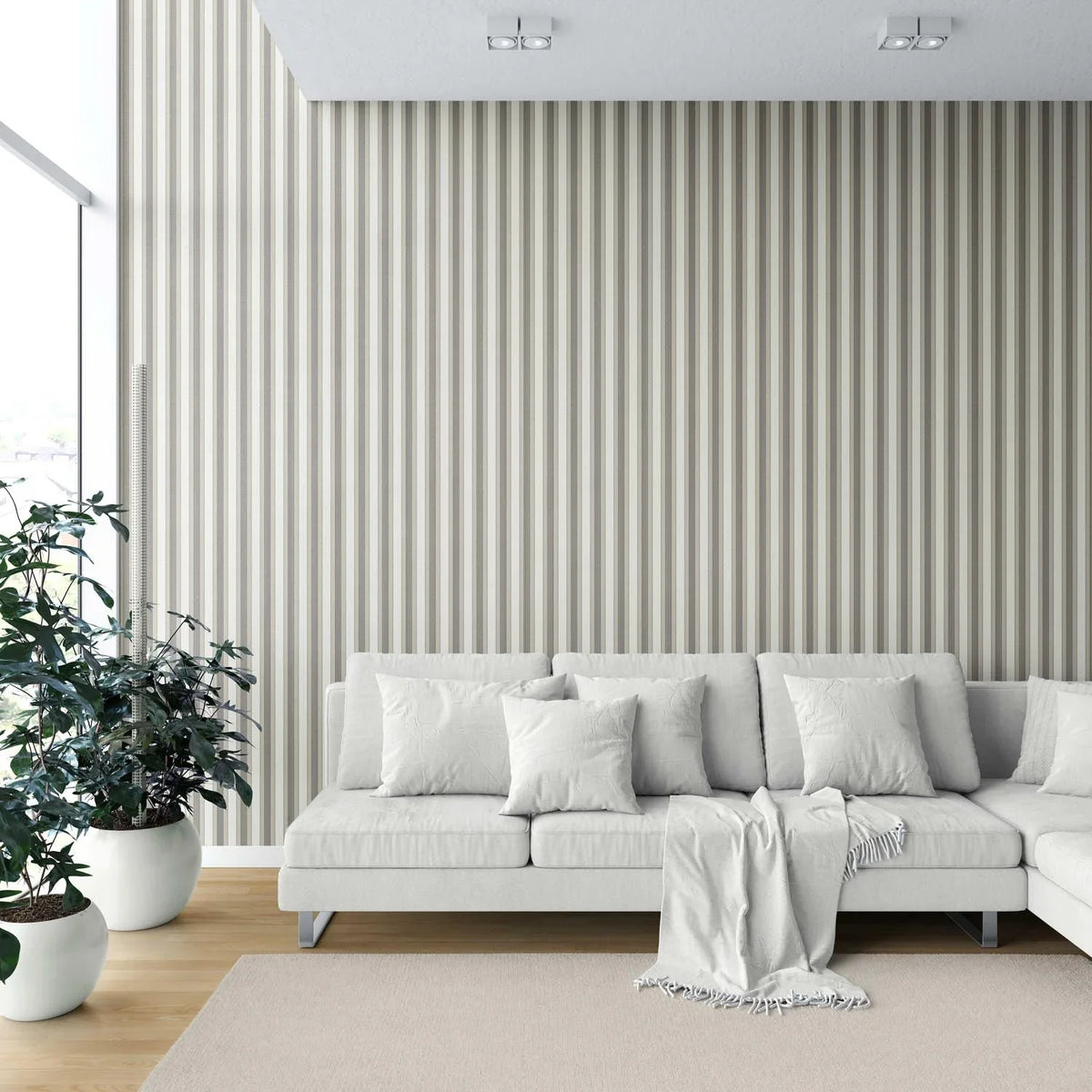 Neutral Geometric Striped Nursery Wallpaper (Brown/ Beige/ Taupe Grey)
