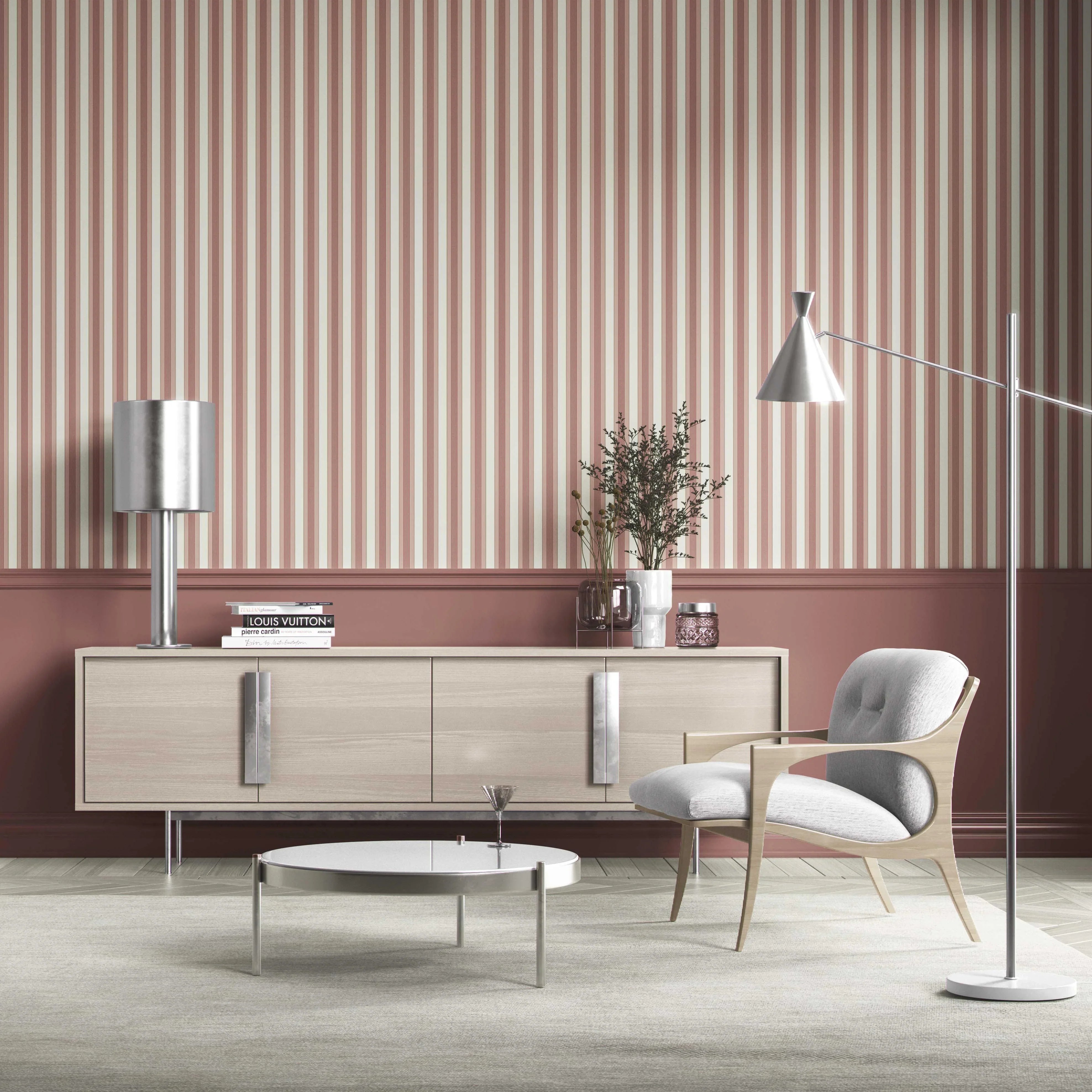 Geometric Striped Nursery Wallpaper Sample (Brick Red/ Dusty Pink)