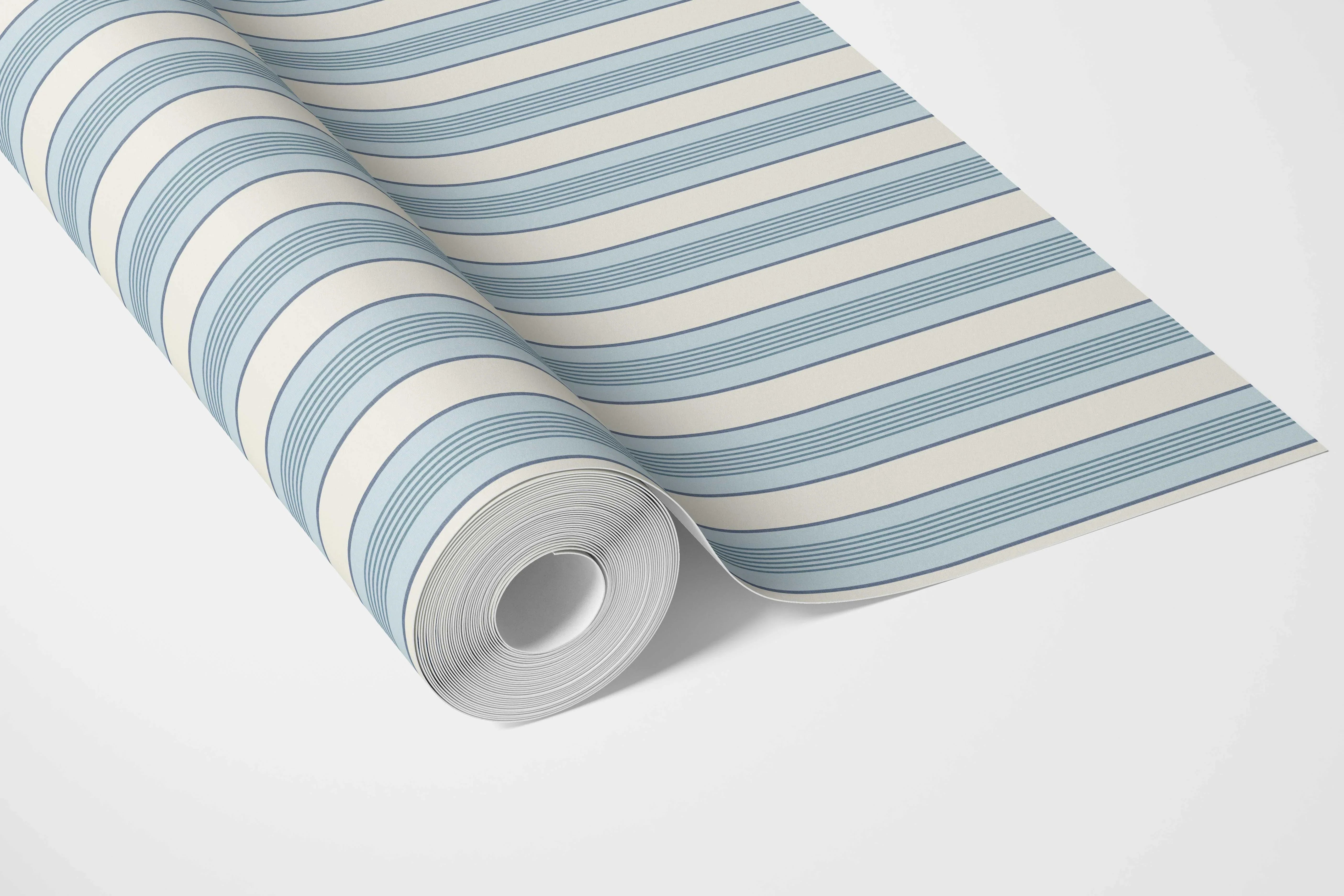 Geometric Striped Bathroom Wallpaper Sample (Blue/ Cream)