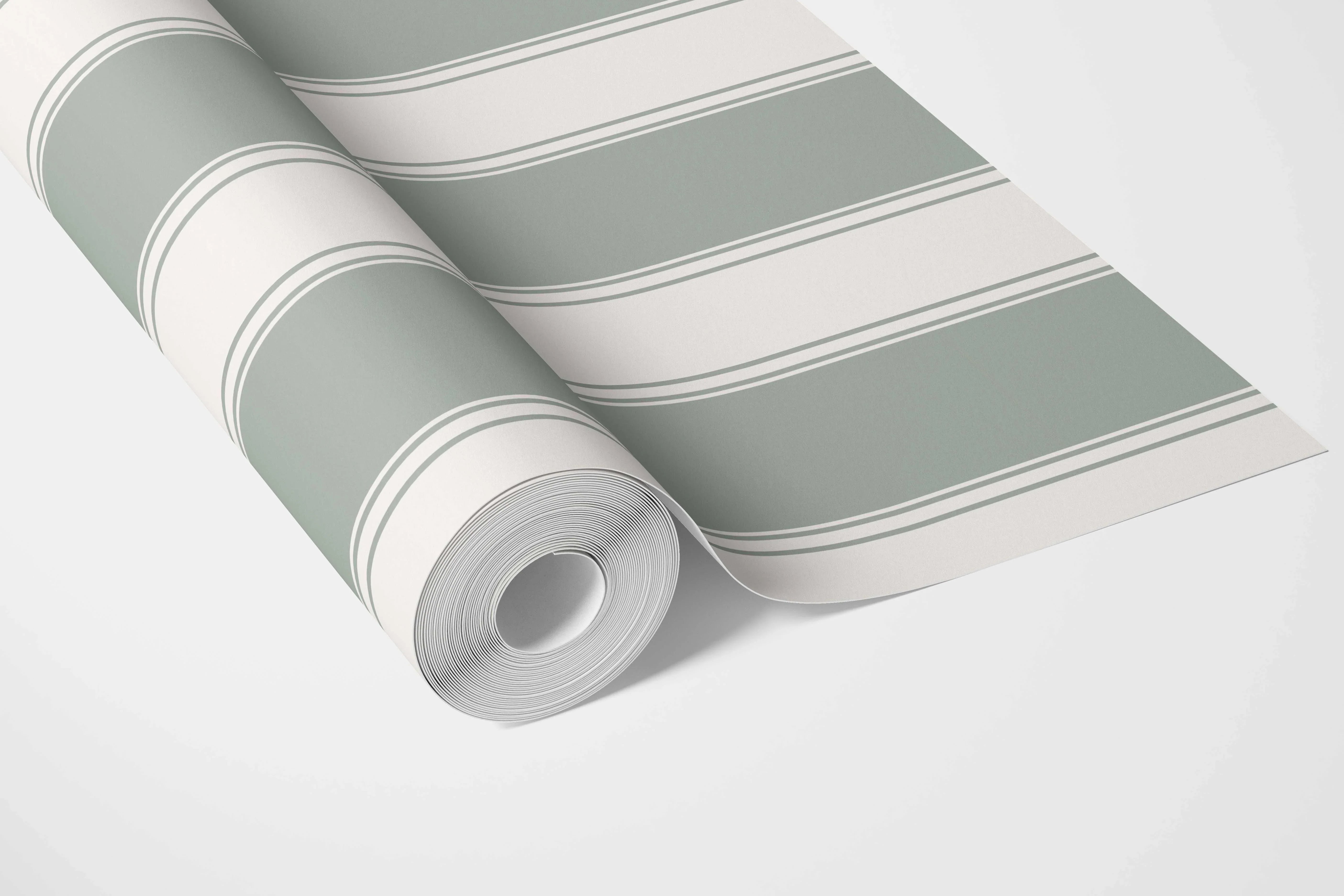 Geometric Striped Bathroom Wallpaper Sample (Sage Green/ Grey)