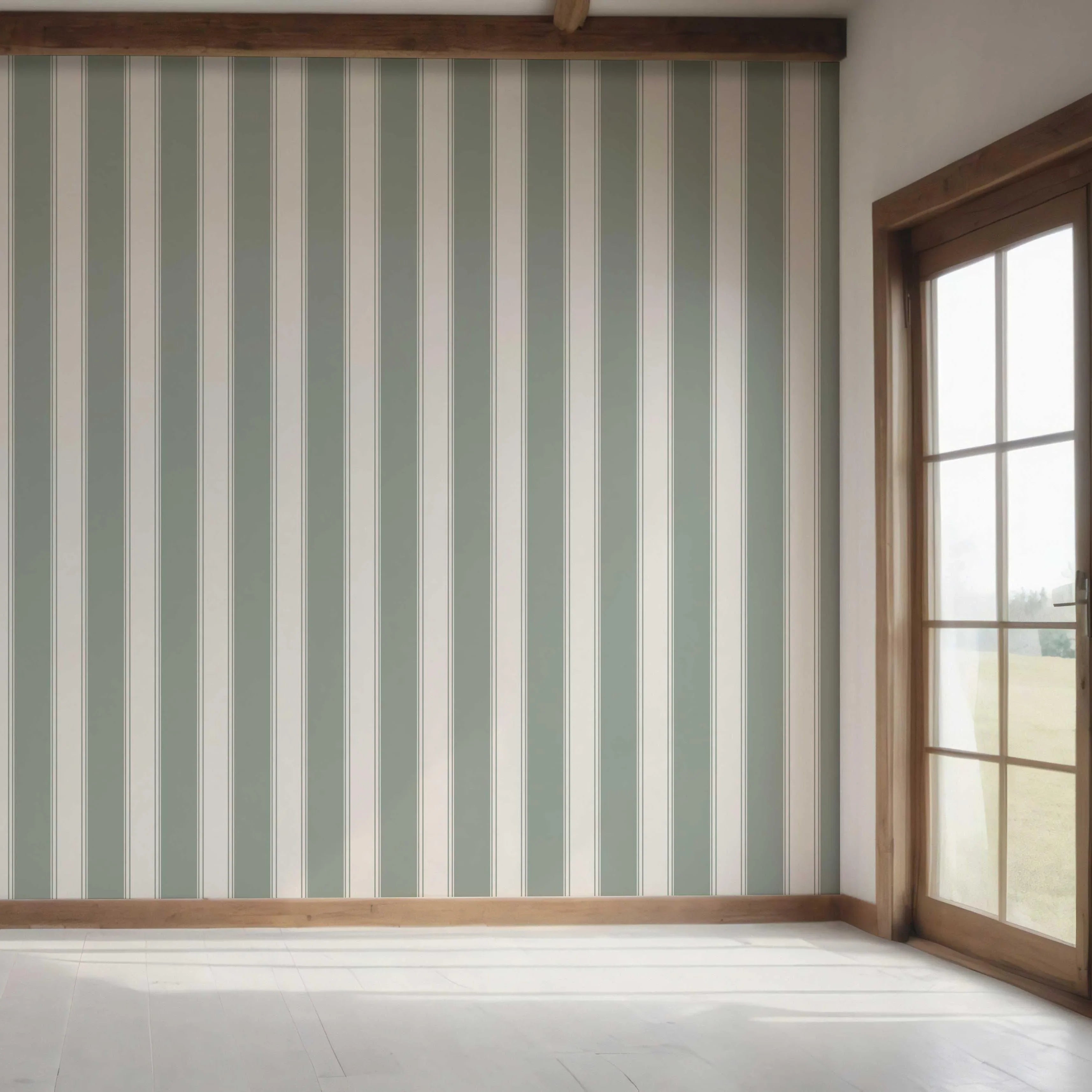 Geometric Striped Bedroom Wallpaper Sample (Sage Green/ Grey)
