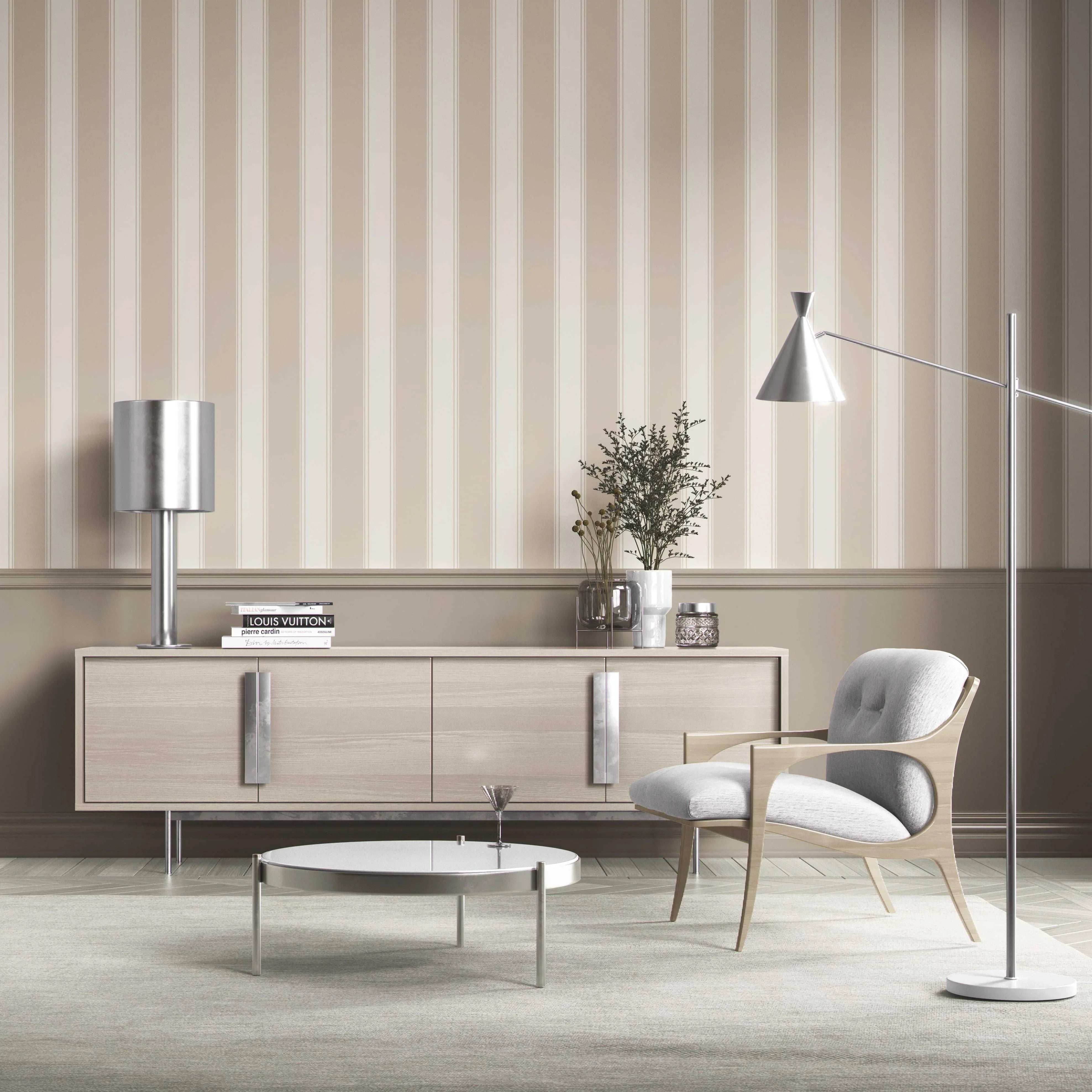 Neutral Geometric Striped Kitchen Wallpaper Sample (Beige/ Taupe)