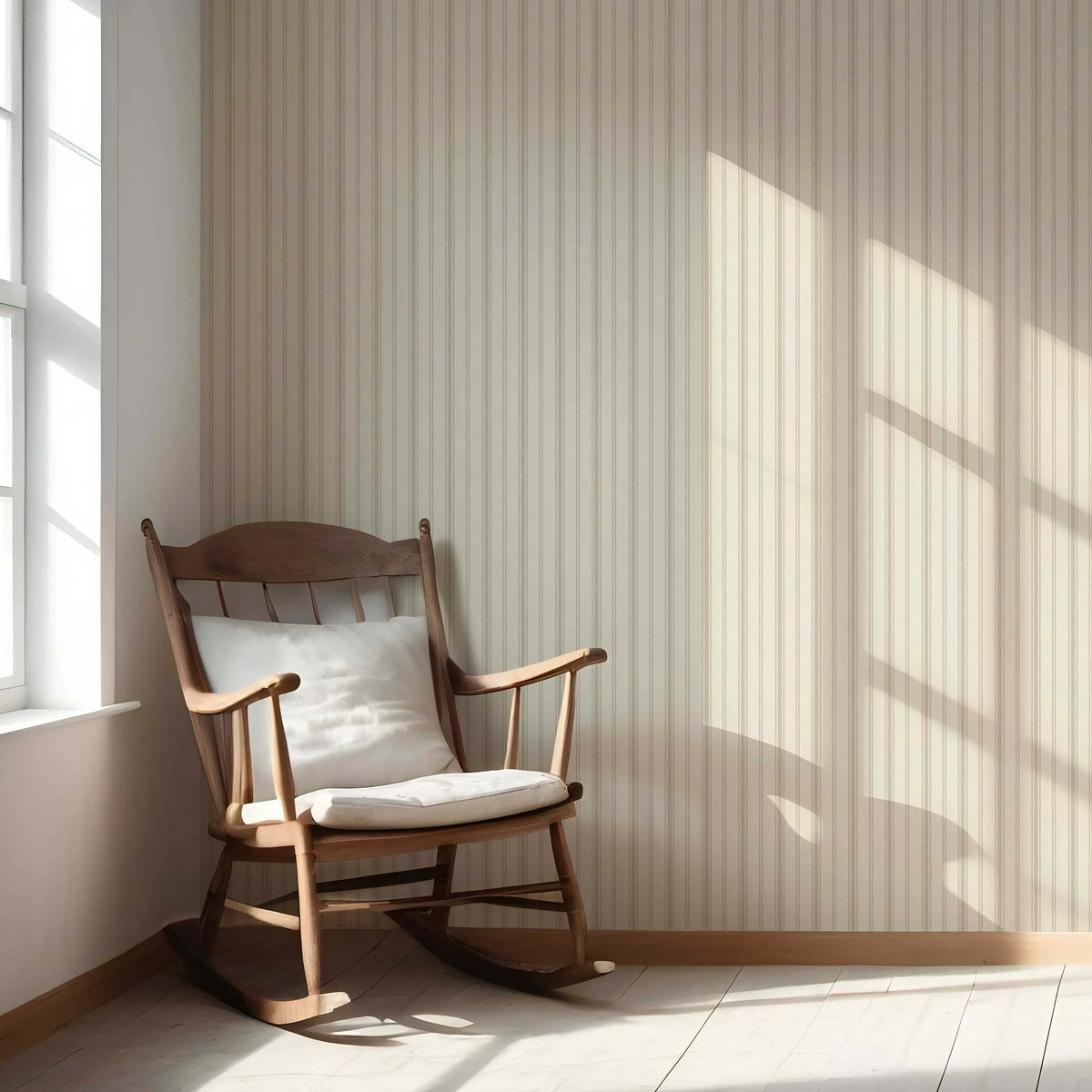 Neutral Geometric Striped Nursery Wallpaper Sample (Beige/ Taupe)