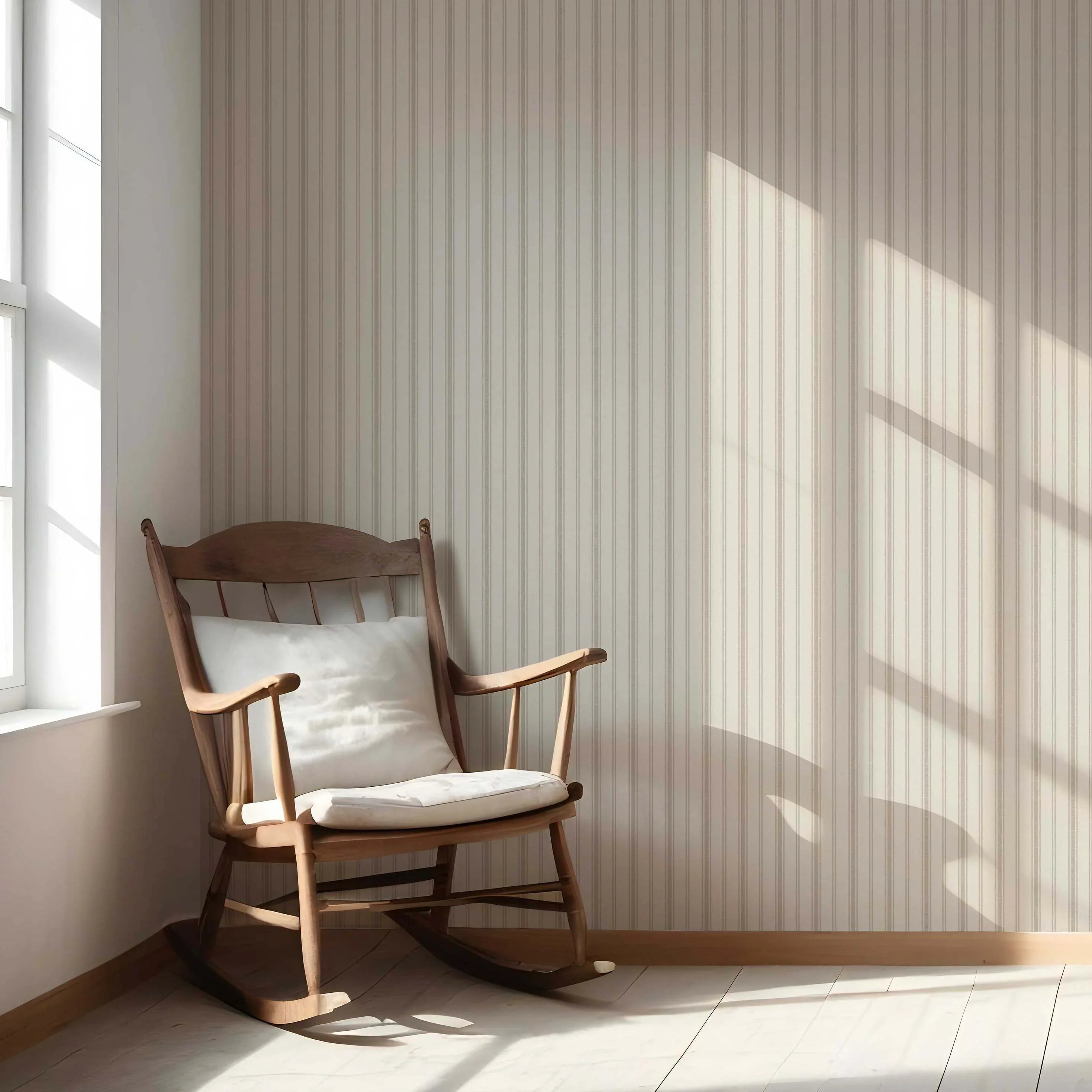 Neutral Geometric Striped Nursery Wallpaper Sample (Beige/ Greige/ Taupe)