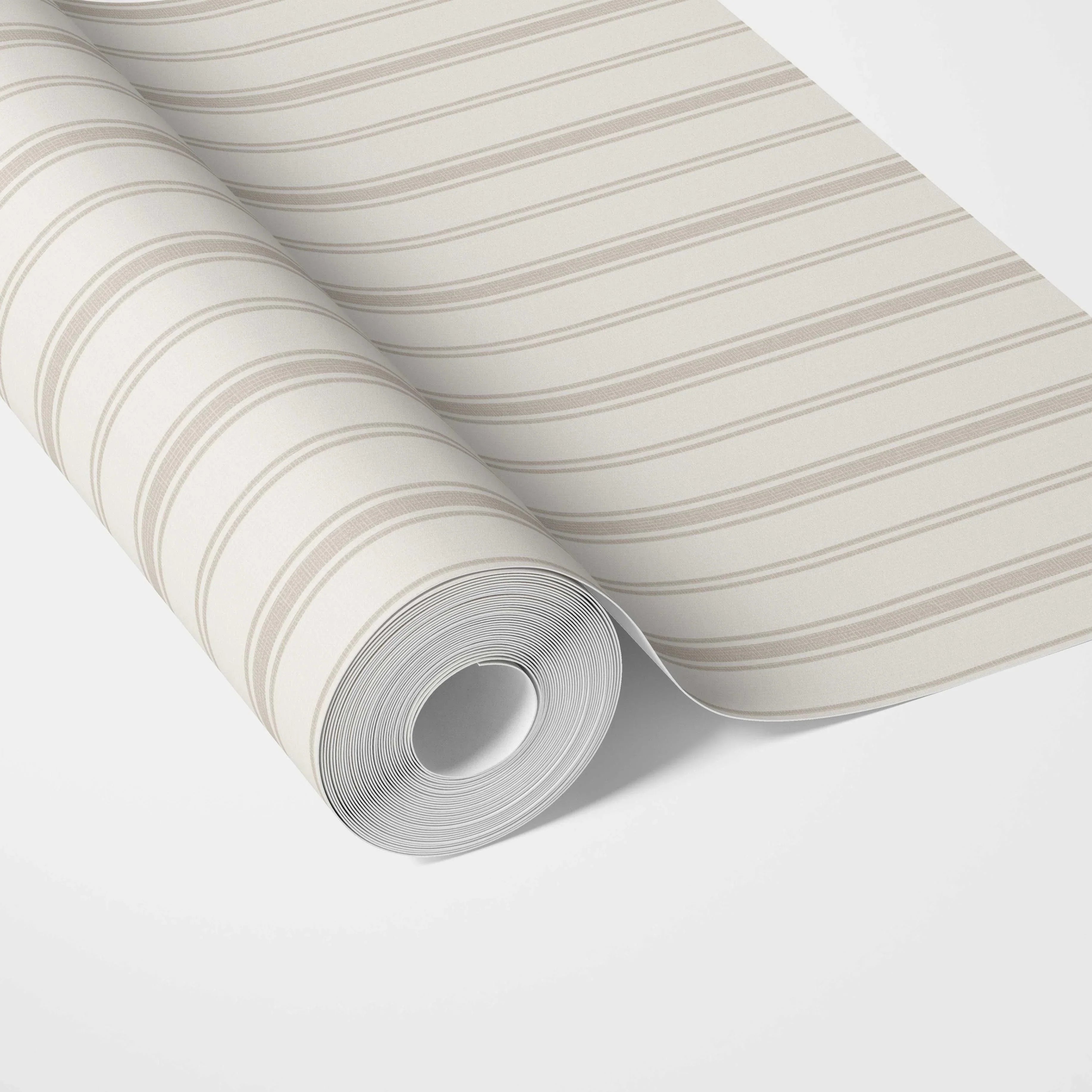 Neutral Geometric Striped Traditional Wallpaper (Greige/ Taupe Grey)