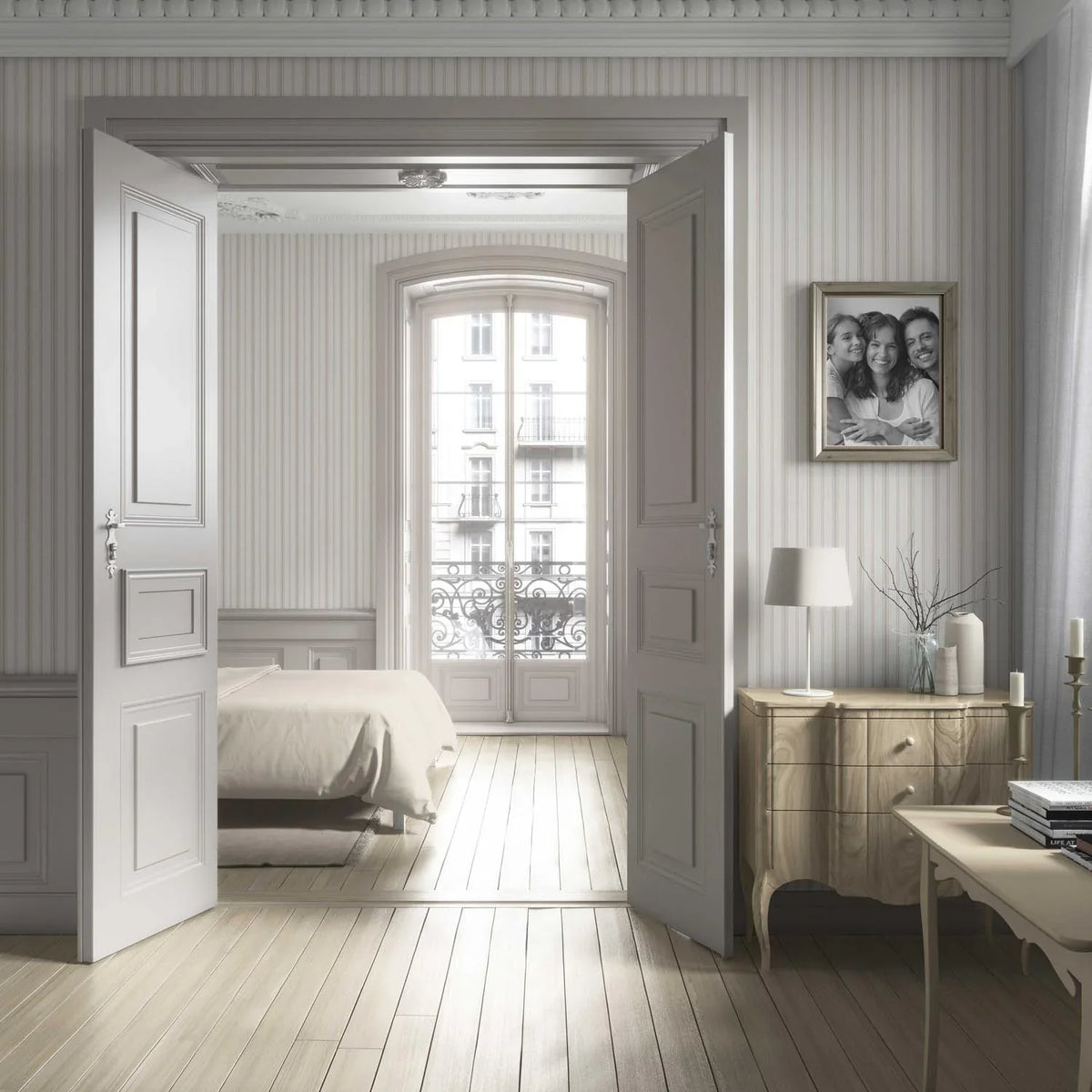 Neutral Geometric Striped Living Room Wallpaper Sample (Greige/ Taupe Grey)