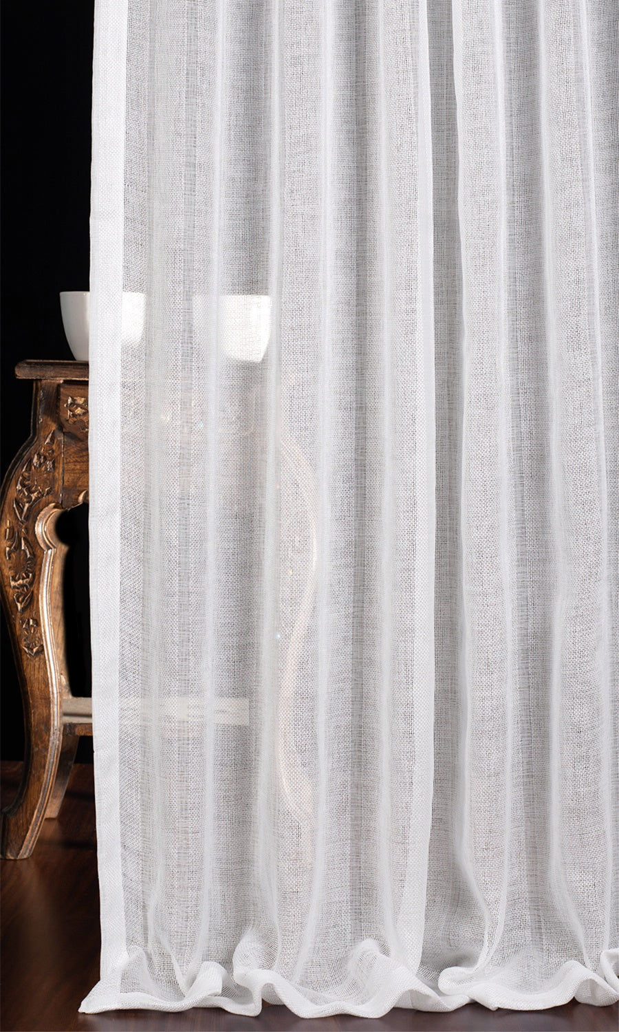 Textured Striped Sheer Home Textile Fabric Material By the Yard (White)