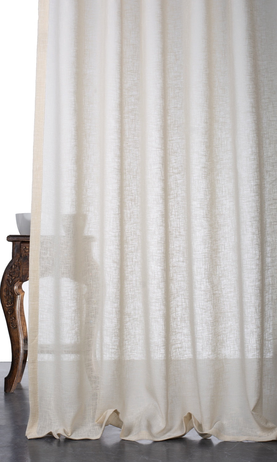 Textured Sheer Window Treatments Fabric By the Yard (Warm Ivory/ Pale Beige)