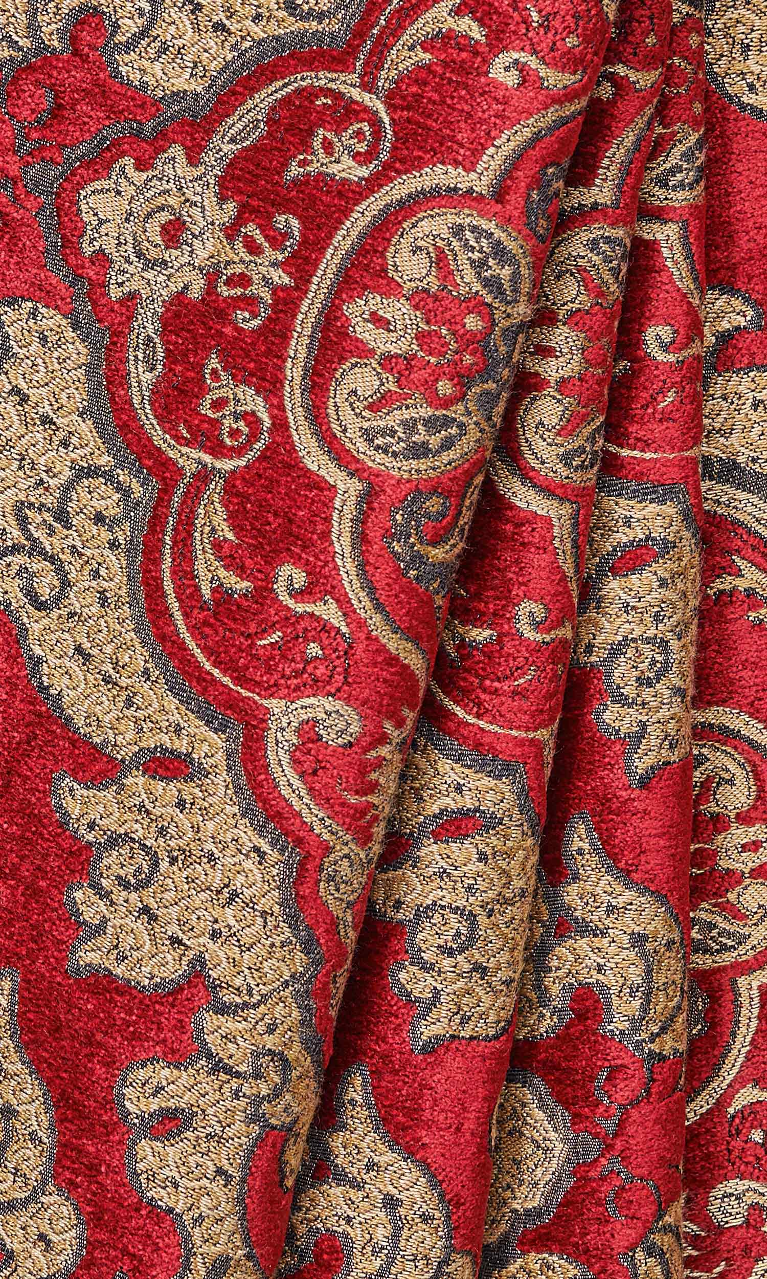Damask Velvet Drapes for Living, Bedroom, Kitchen, Bathroom (Beige/ Brown/ Red)