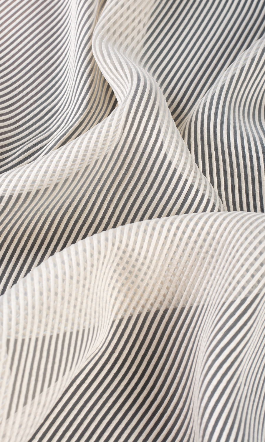 Striped Sheer Window Treatments Fabric By the Yard (Pale Beige/ Ivory)