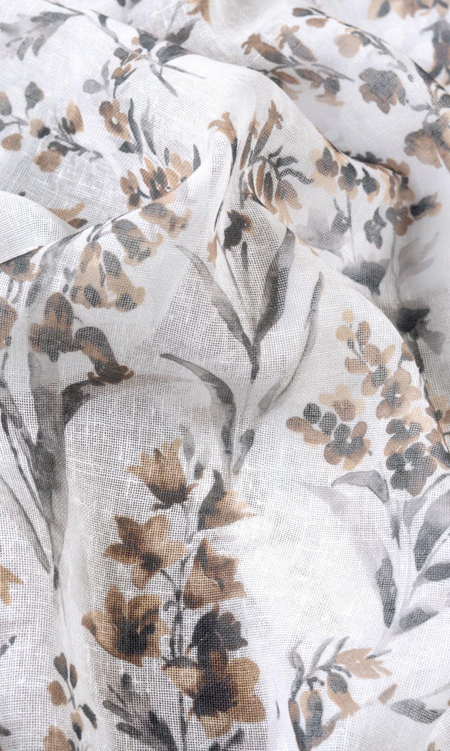 Sheer Floral Print Fabric By the Yard for Curtains & Drapes (Beige/ Brown)