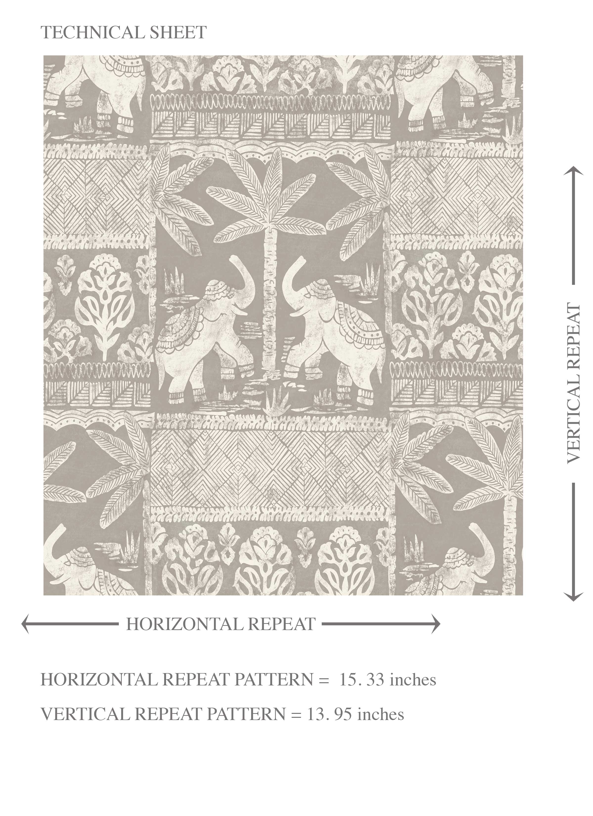 Ethnic/ Heritage Elephants & Animals Print Kids Room Wallpaper Sample (Warm Gray/ Greige/ White)