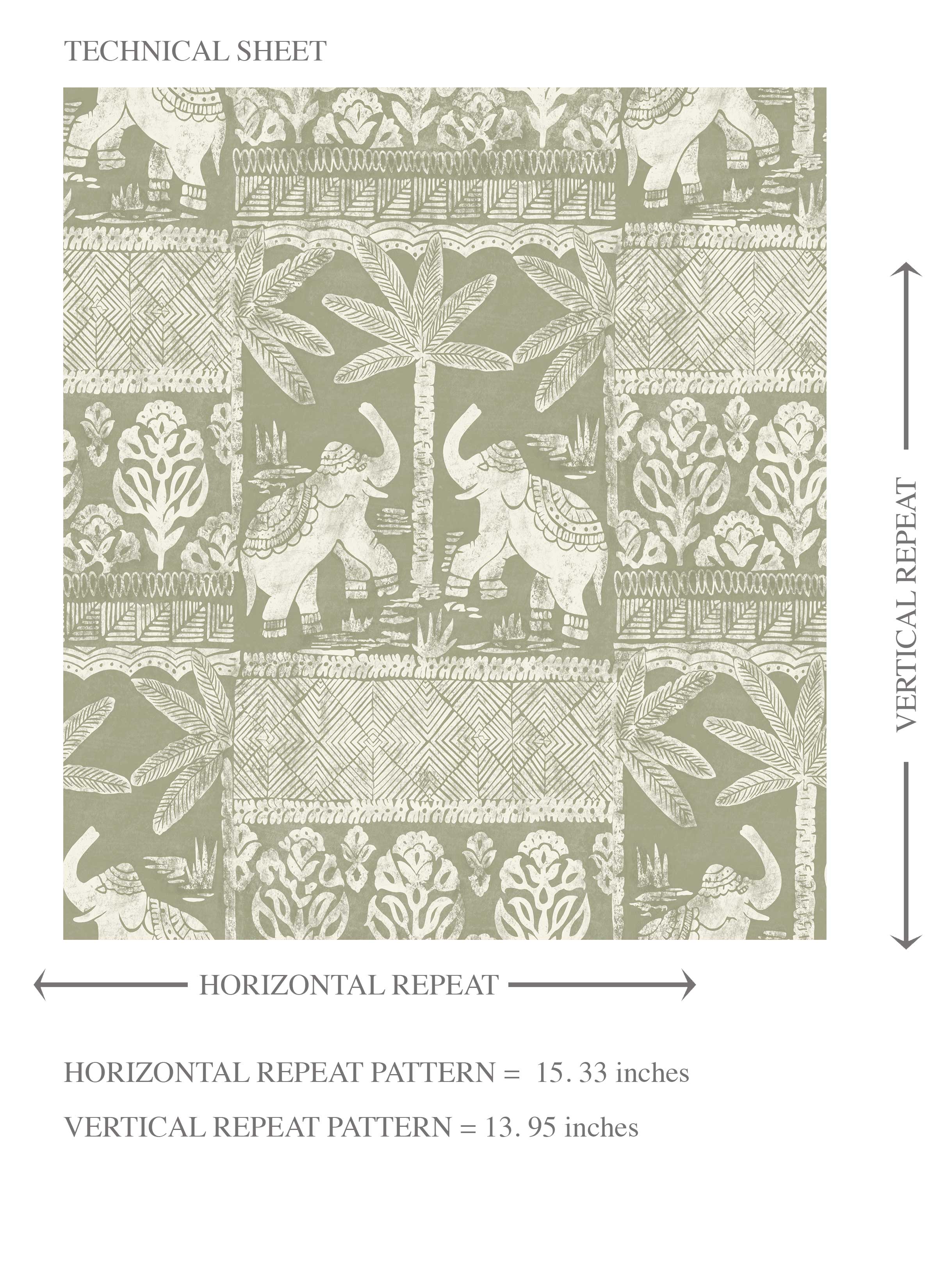 Ethnic/ Heritage Elephants & Animals Print Kids Room Wallpaper Sample (Olive Green/ White)