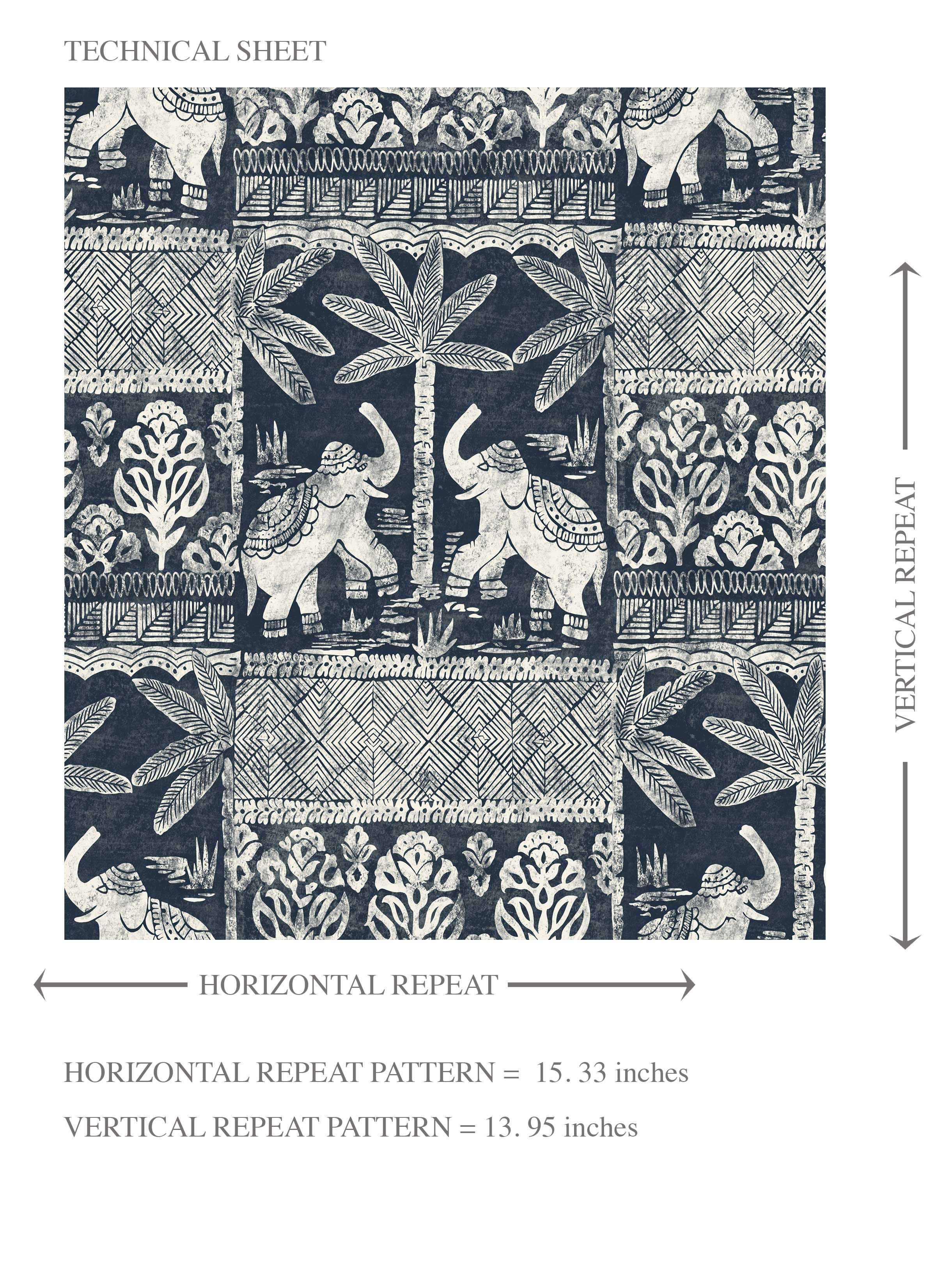 Ethnic/ Heritage Elephants & Animals Print Kids Room Wallpaper Sample (Navy Blue/ White)