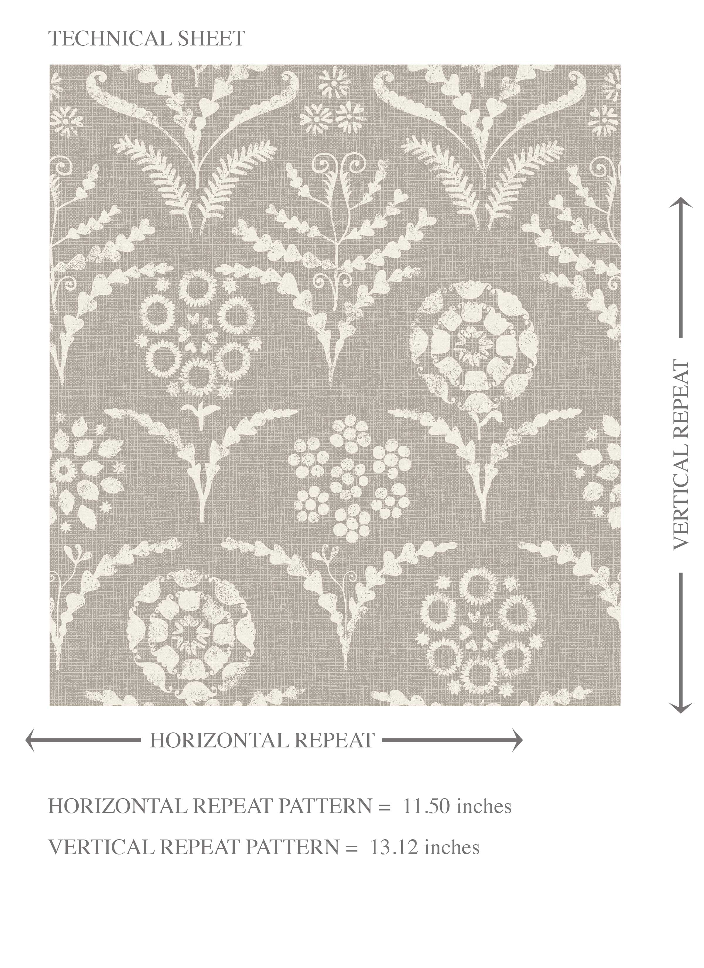 Modern Neural-Toned Floral/ Botanical Kids Room Wallpaper Sample (Warm Gray/ Greige/ White)