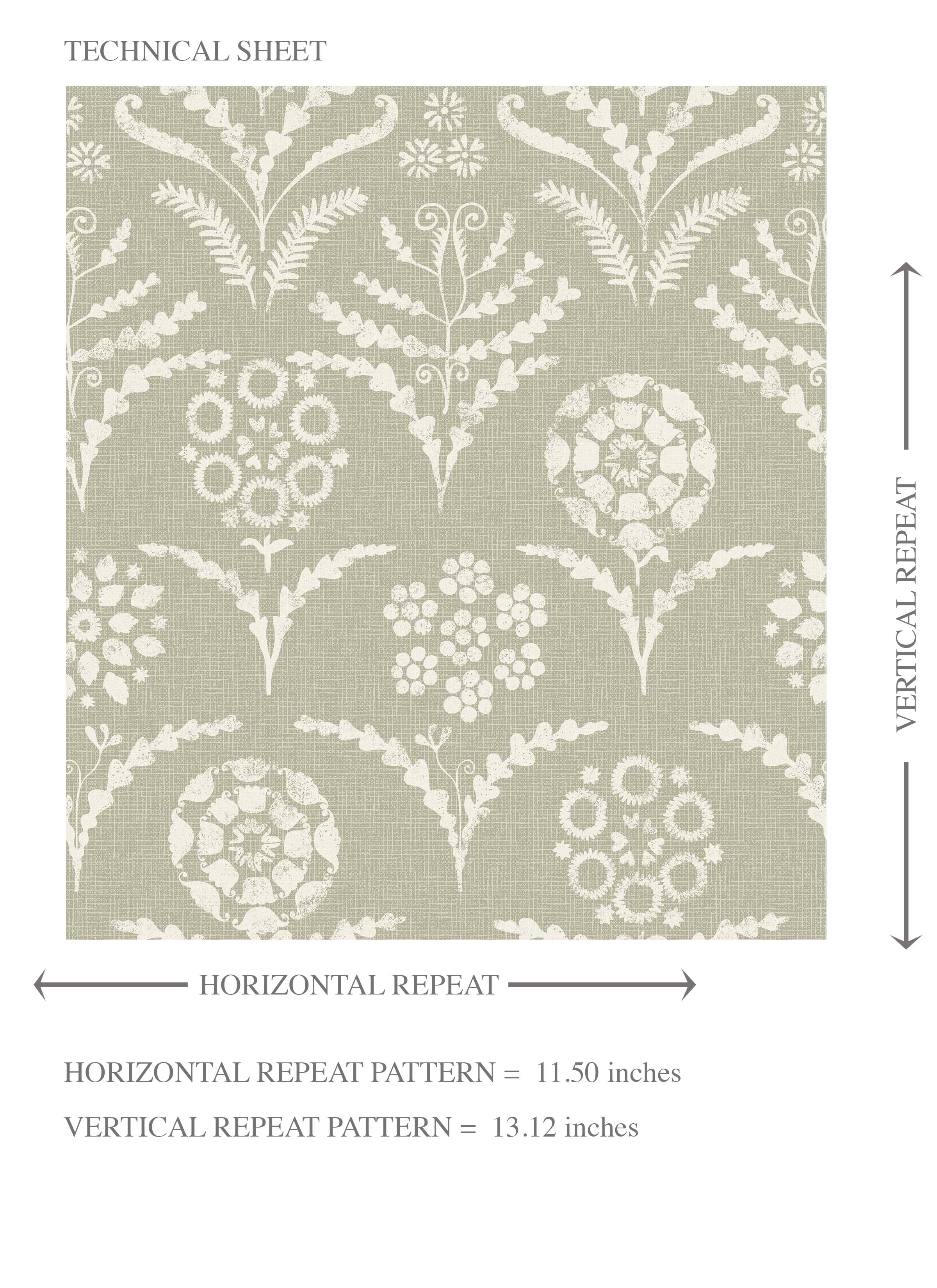 Modern Floral Botanical Kids Room Wallpaper Sample (Light Olive Green)