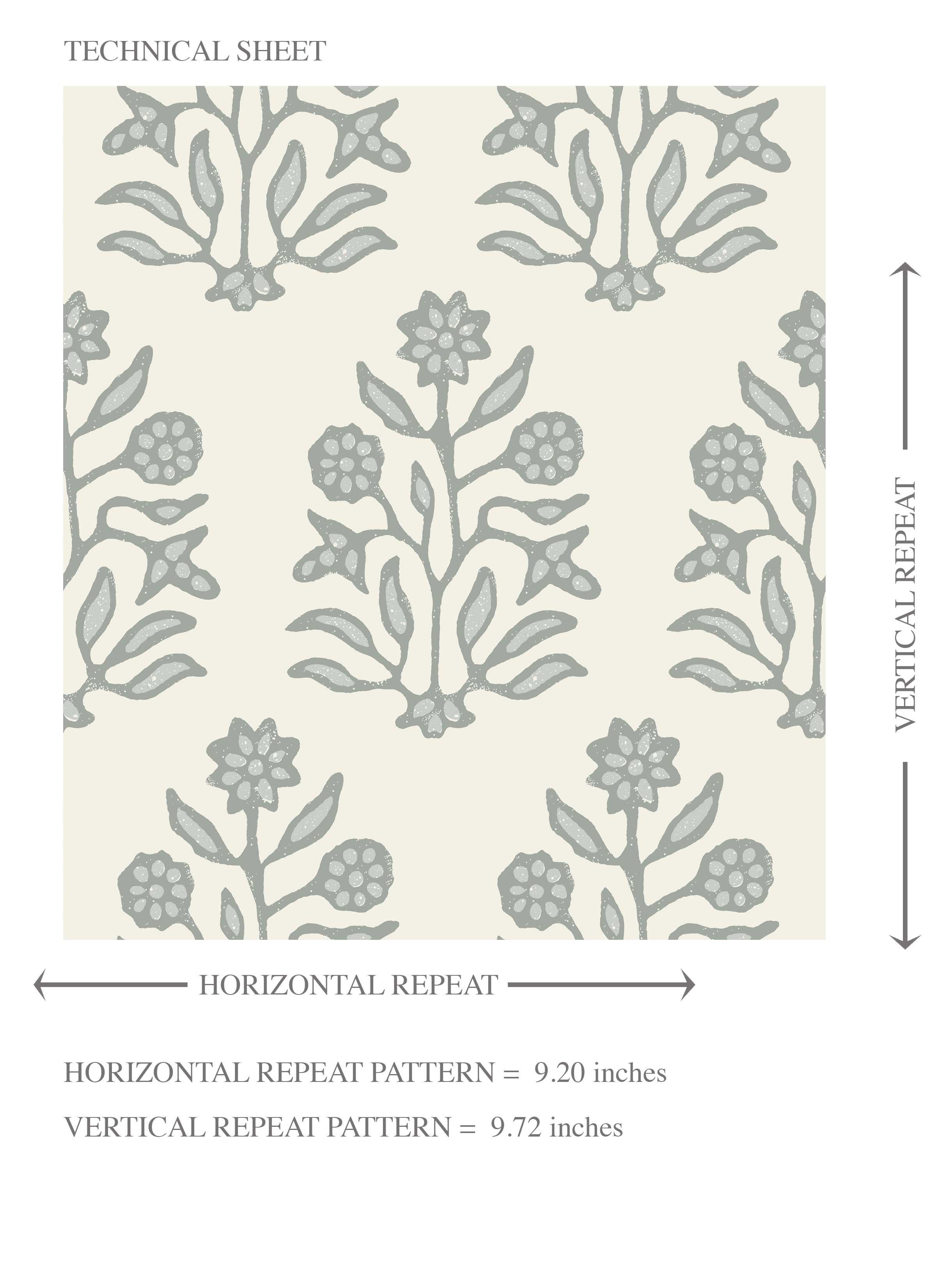 Neutral-Toned Botanical Floral Block Print Kids Room Wallpaper (Sage Gray/ Cream)