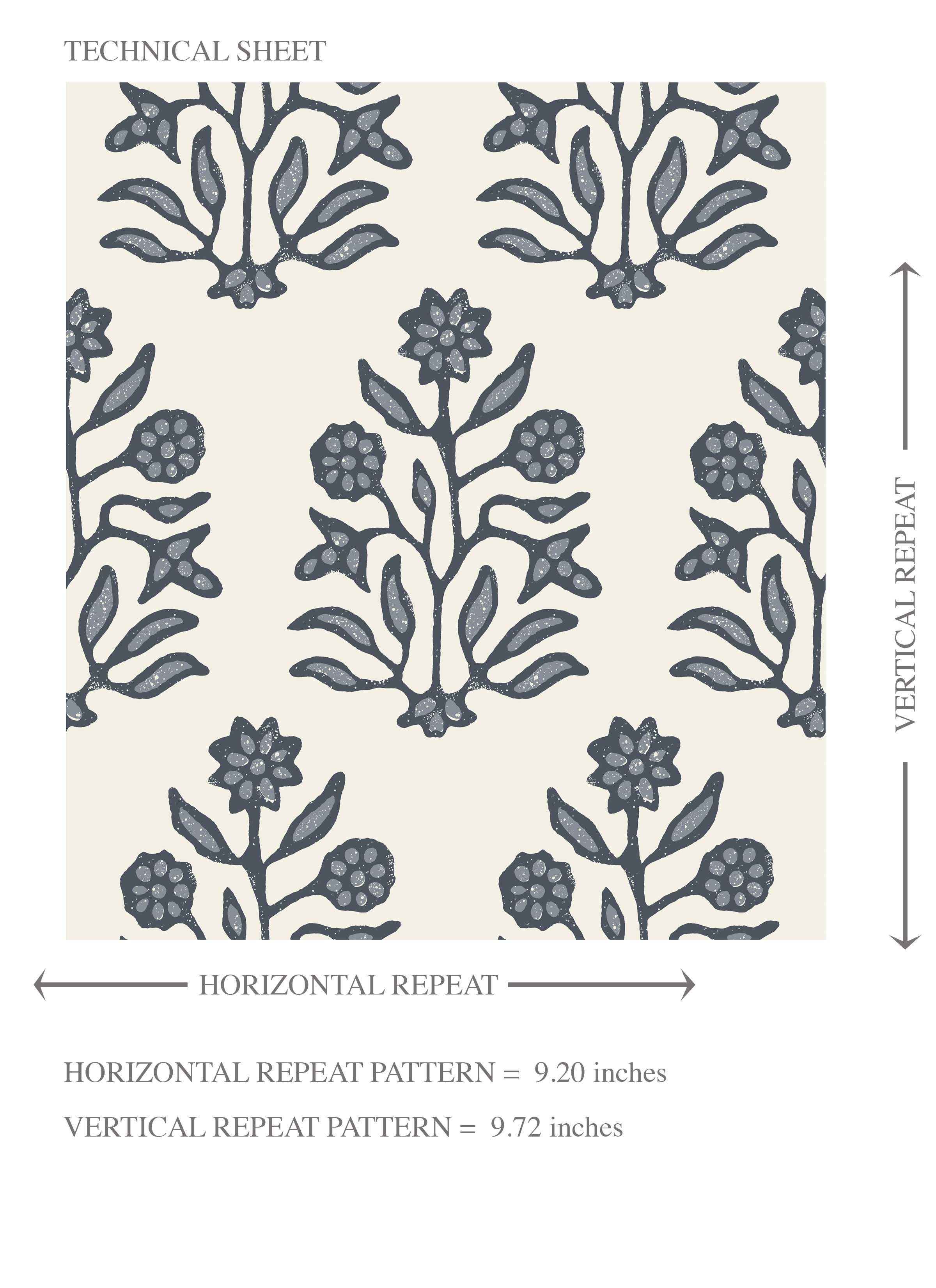Vintage-Inspired Floral Block Print Kids Room Wallpaper (Navy Blue/ Cream)