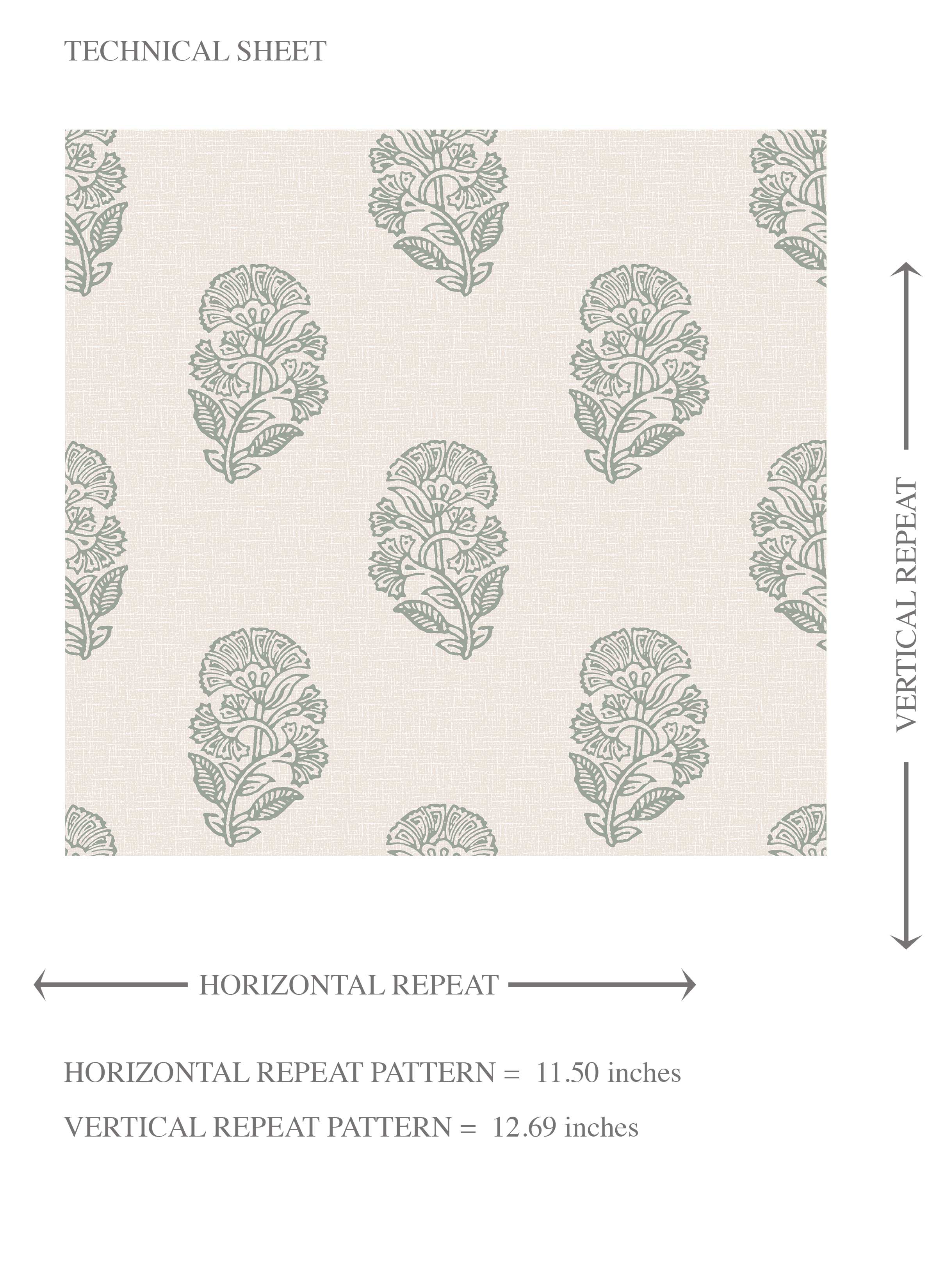 Neutral Botanical/ Floral Block Print Kids Room Wallpaper Sample (Green-Gray/ Cream)