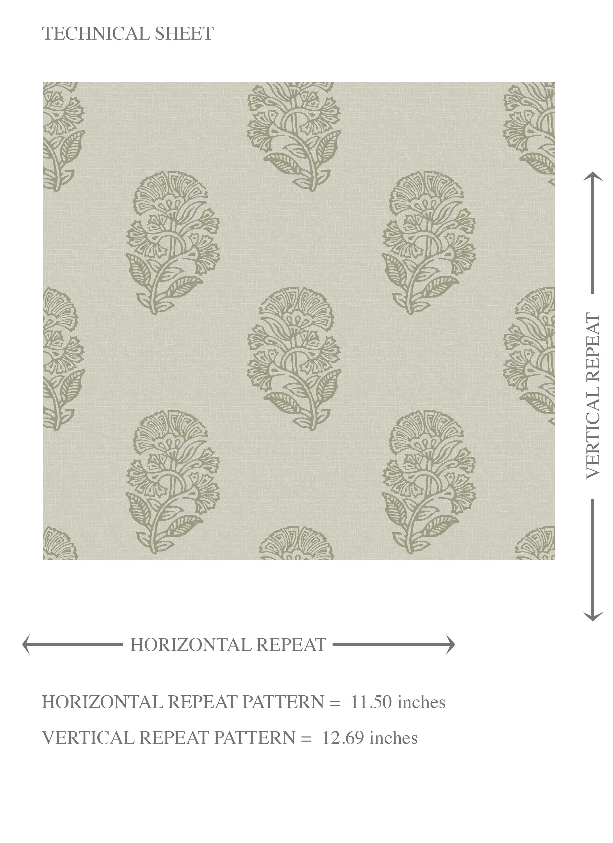 Neutral Botanical/ Floral Block Print Kids Room Wallpaper (Olive Gray)