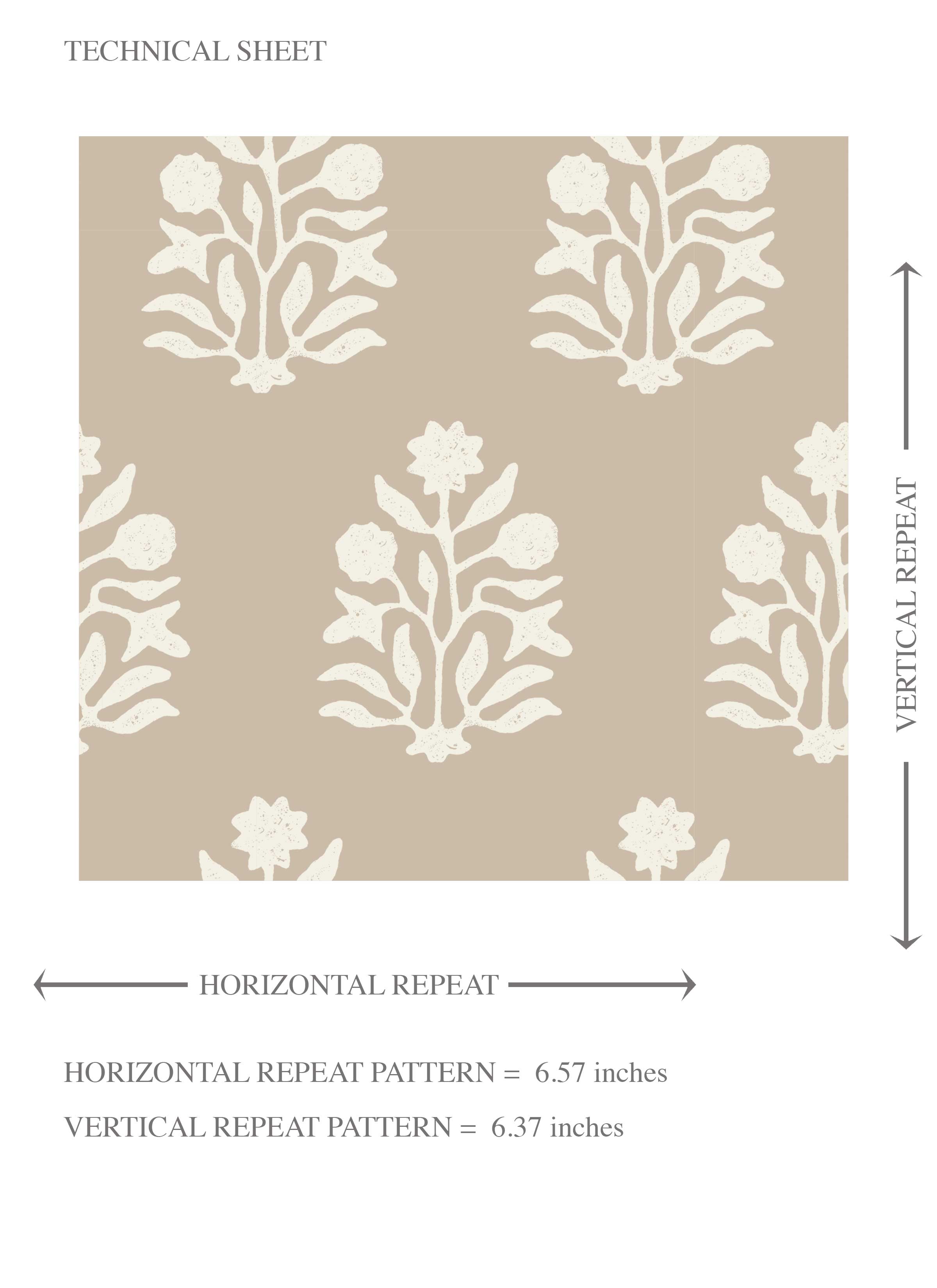 Neutral Botanical/ Floral Block Print Kids Room Wallpaper Sample (Beige/ Taupe/ Tan)