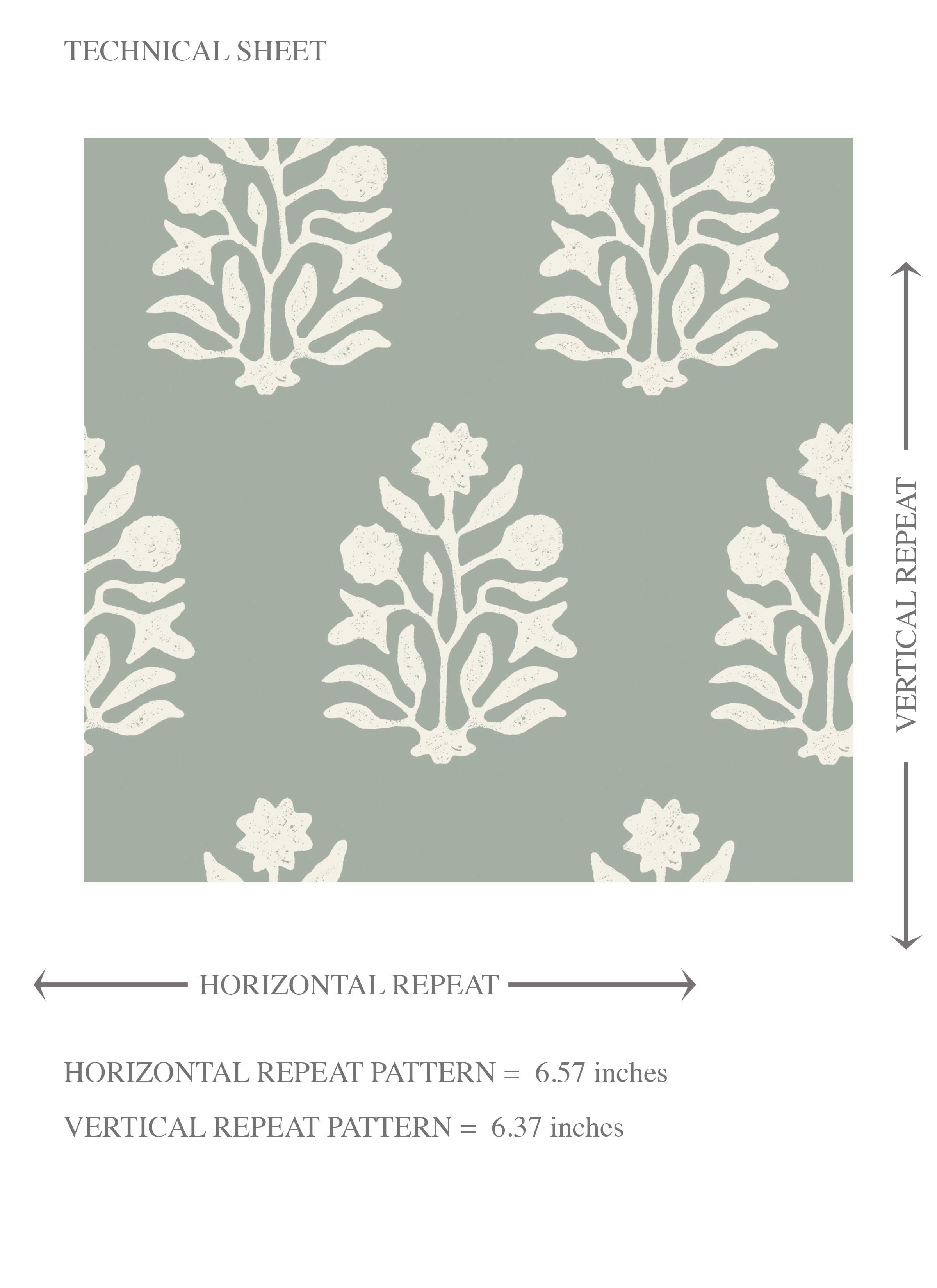 Vintage-Inspired Botanical Floral Block Print Kids Room Wallpaper Sample (Green-Gray/ Cream)