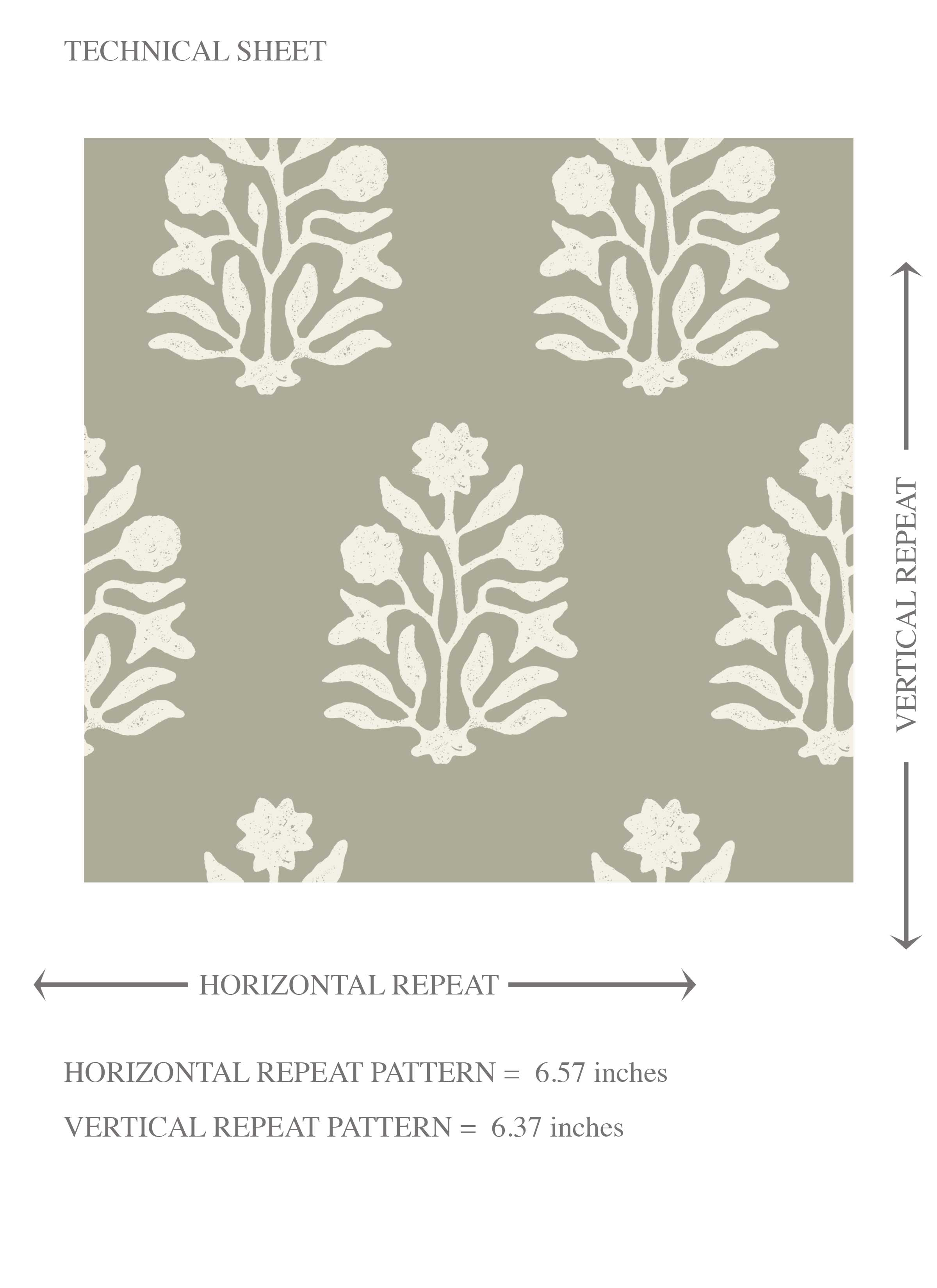 Vintage-Inspired Botanical Floral Block Print Kids Room Wallpaper Sample (Khaki Green/ Cream)
