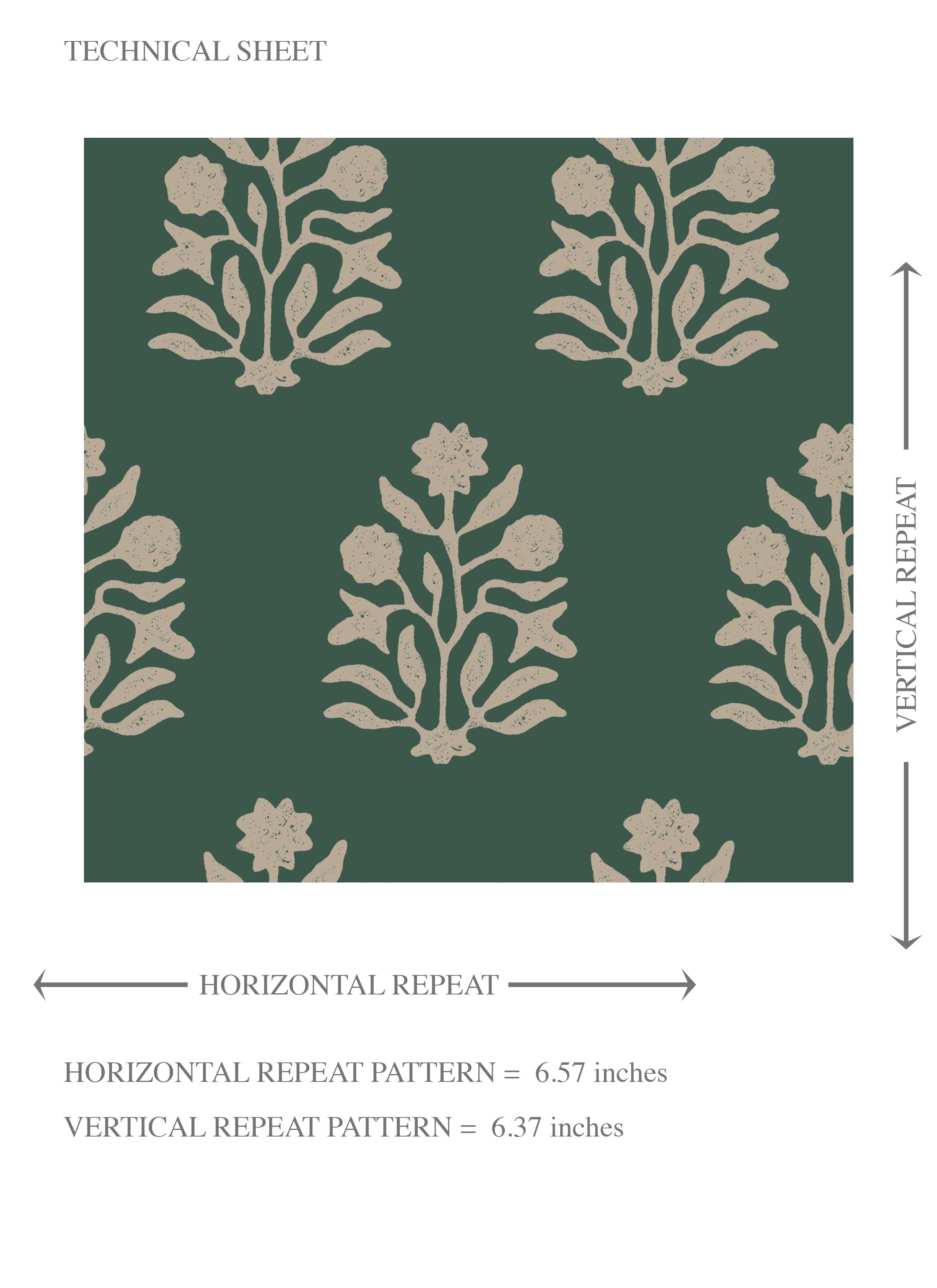 Vintage-Inspired Botanical Floral Block Print Kids Room Wallpaper Sample (Green/ Beige)
