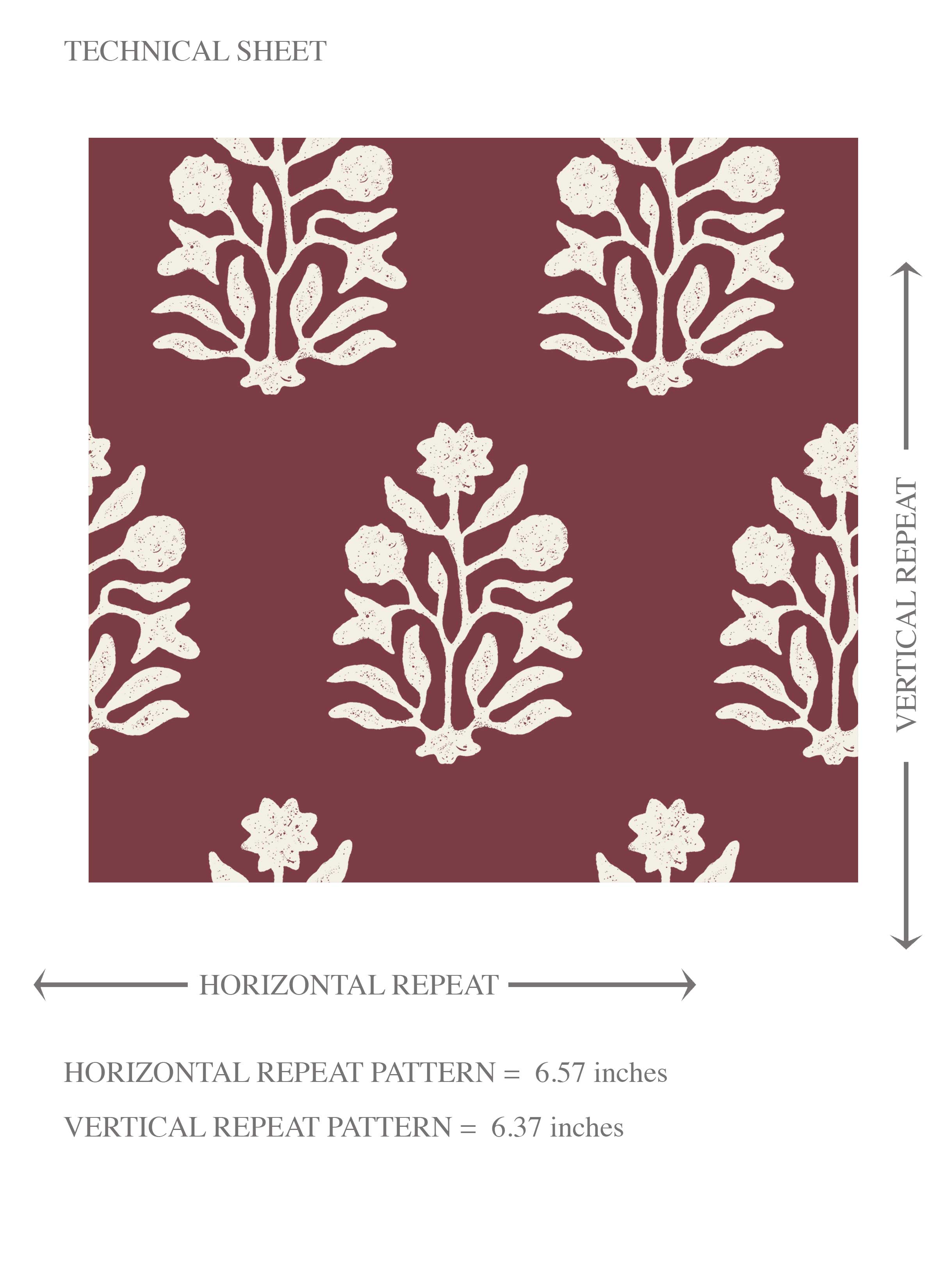 Vintage-Inspired Botanical Floral Block Print Kids Room Wallpaper Sample (Red/ White)