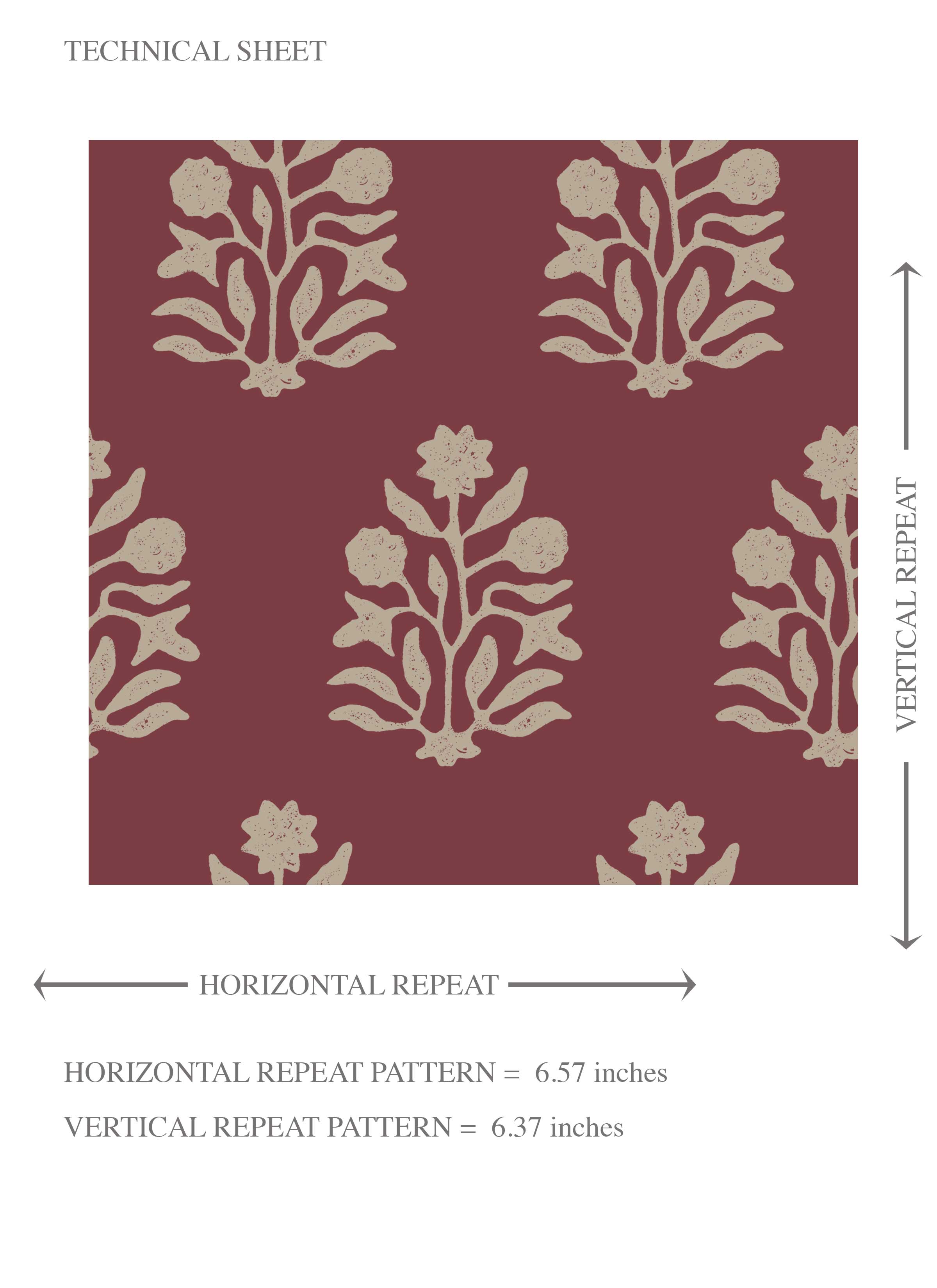 Vintage-Inspired Botanical Floral Block Print Kids Room Wallpaper Sample (Red/ Beige)