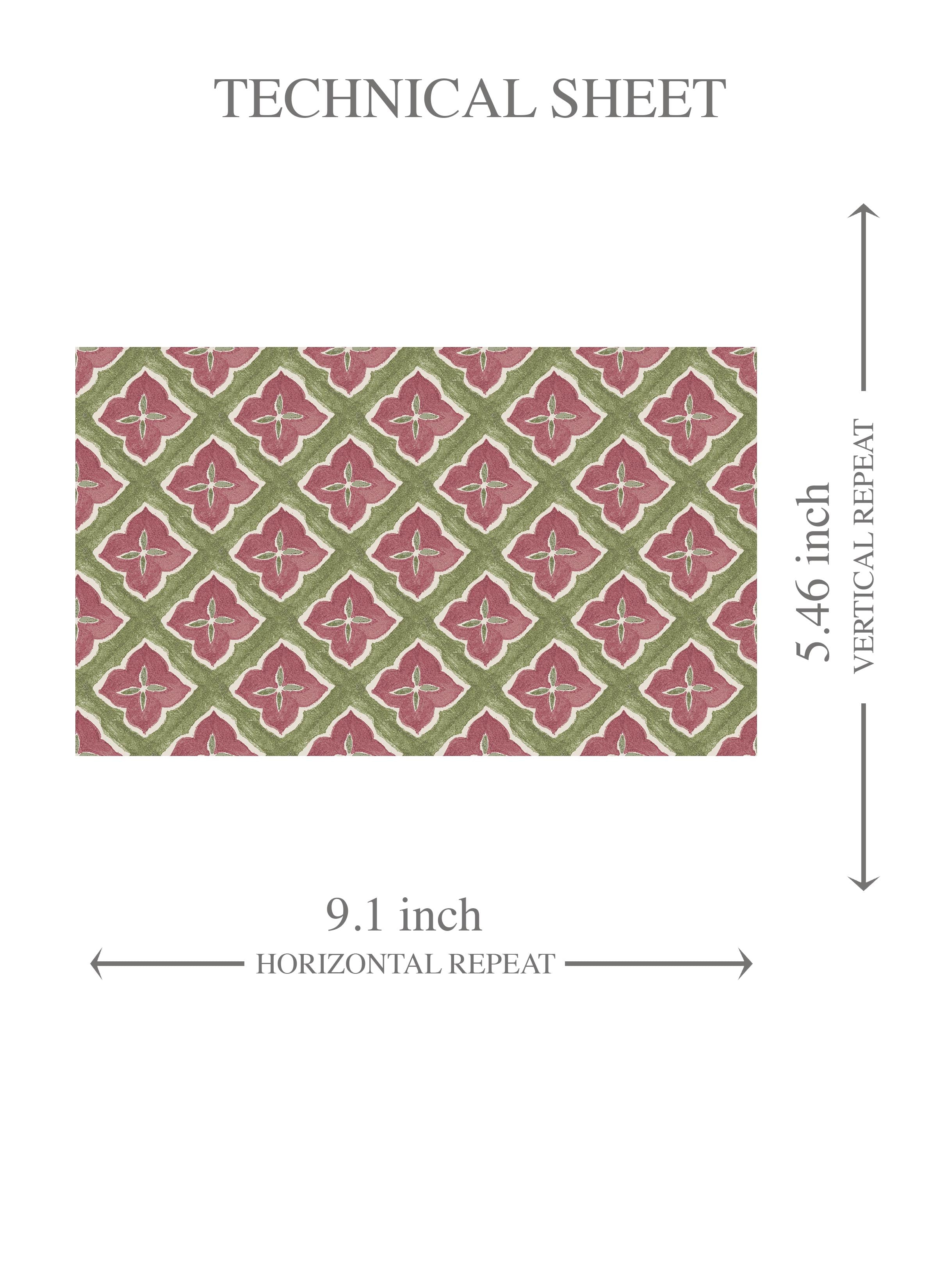 Small Floral Geometric Lattice Kids Room Wallpaper (Pink/ Green)