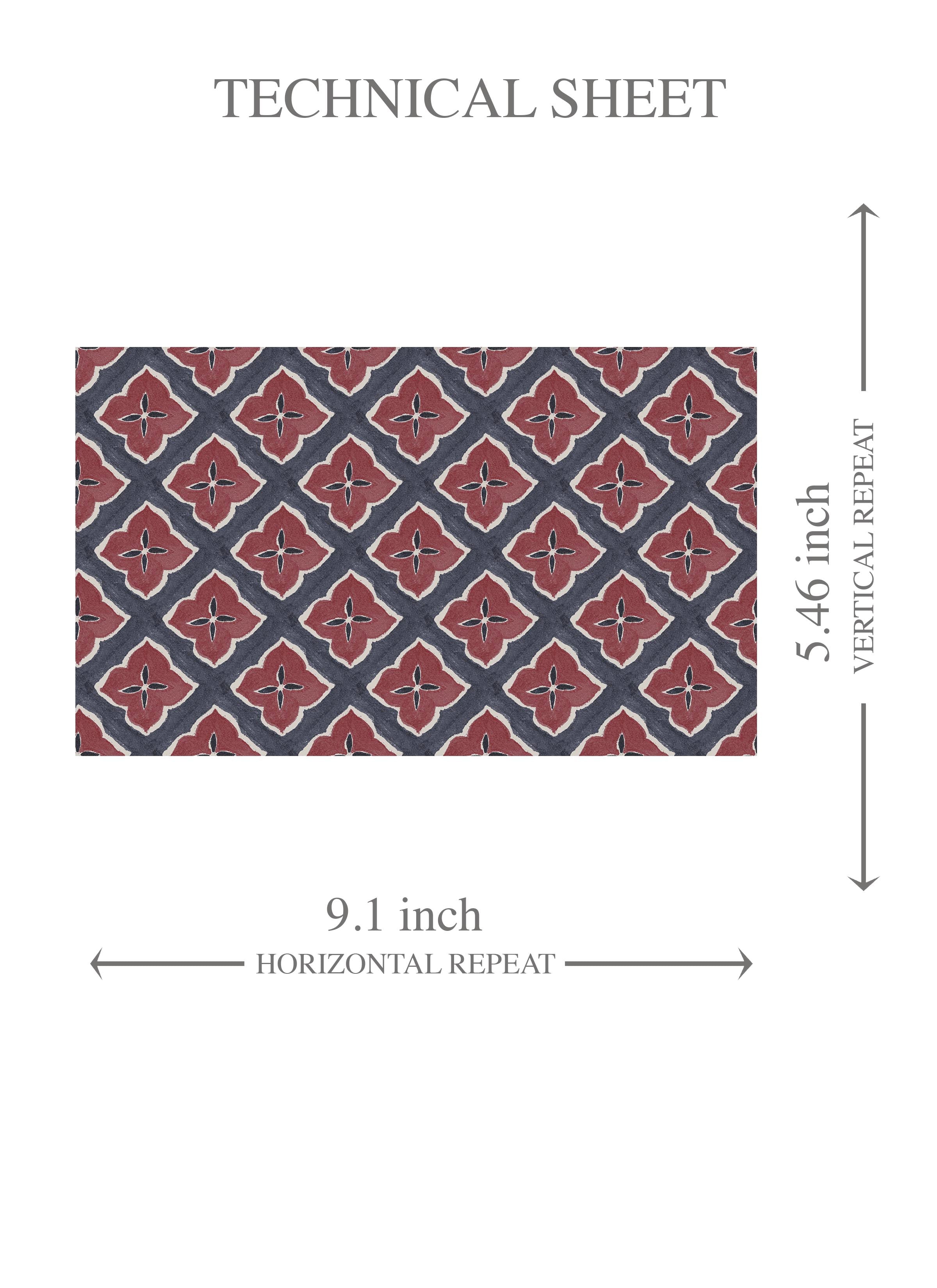 Small Floral Geometric Lattice Kids Room Wallpaper Sample (Navy Blue/ Red)