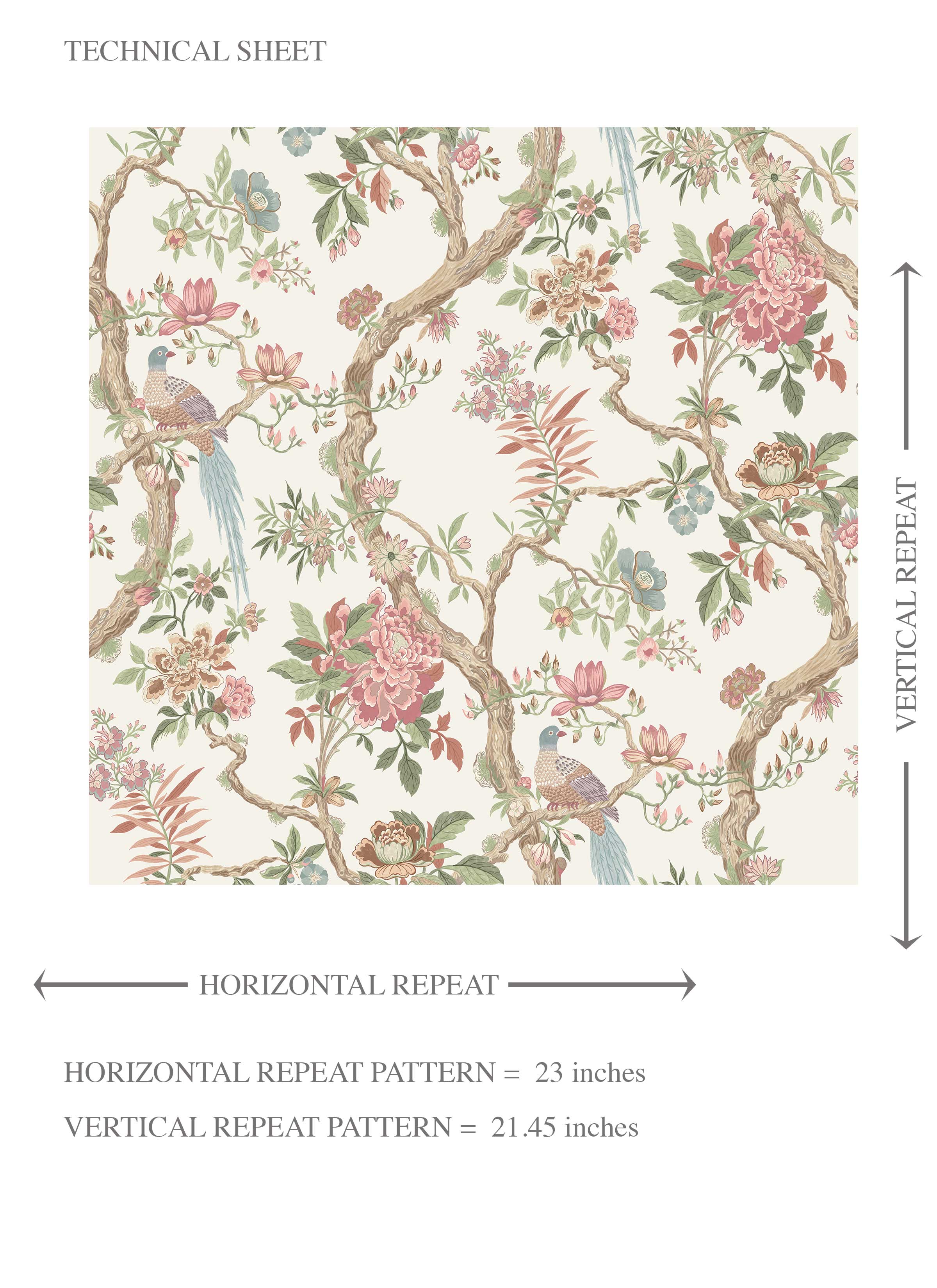 Floral/ Bird Print Chinoiserie Kids Room Wallpaper (Pink/ Green/ Duck Egg Blue)
