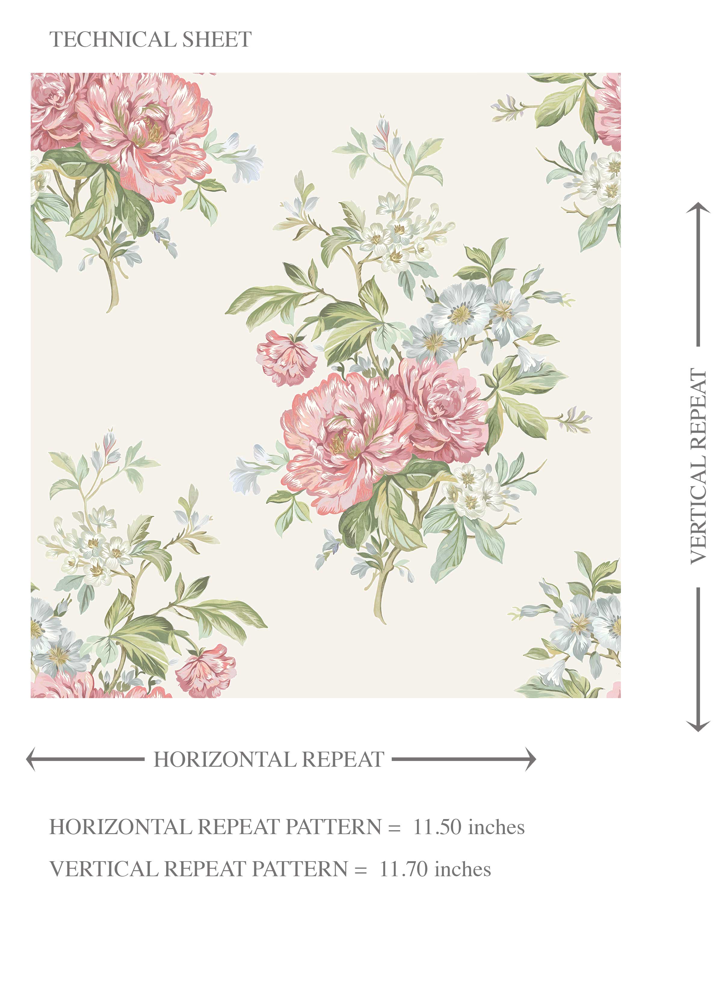 Floral Block Print Kids Room Wallpaper (Cream/ Soft Pink/ Green/ Duck Egg Blue)