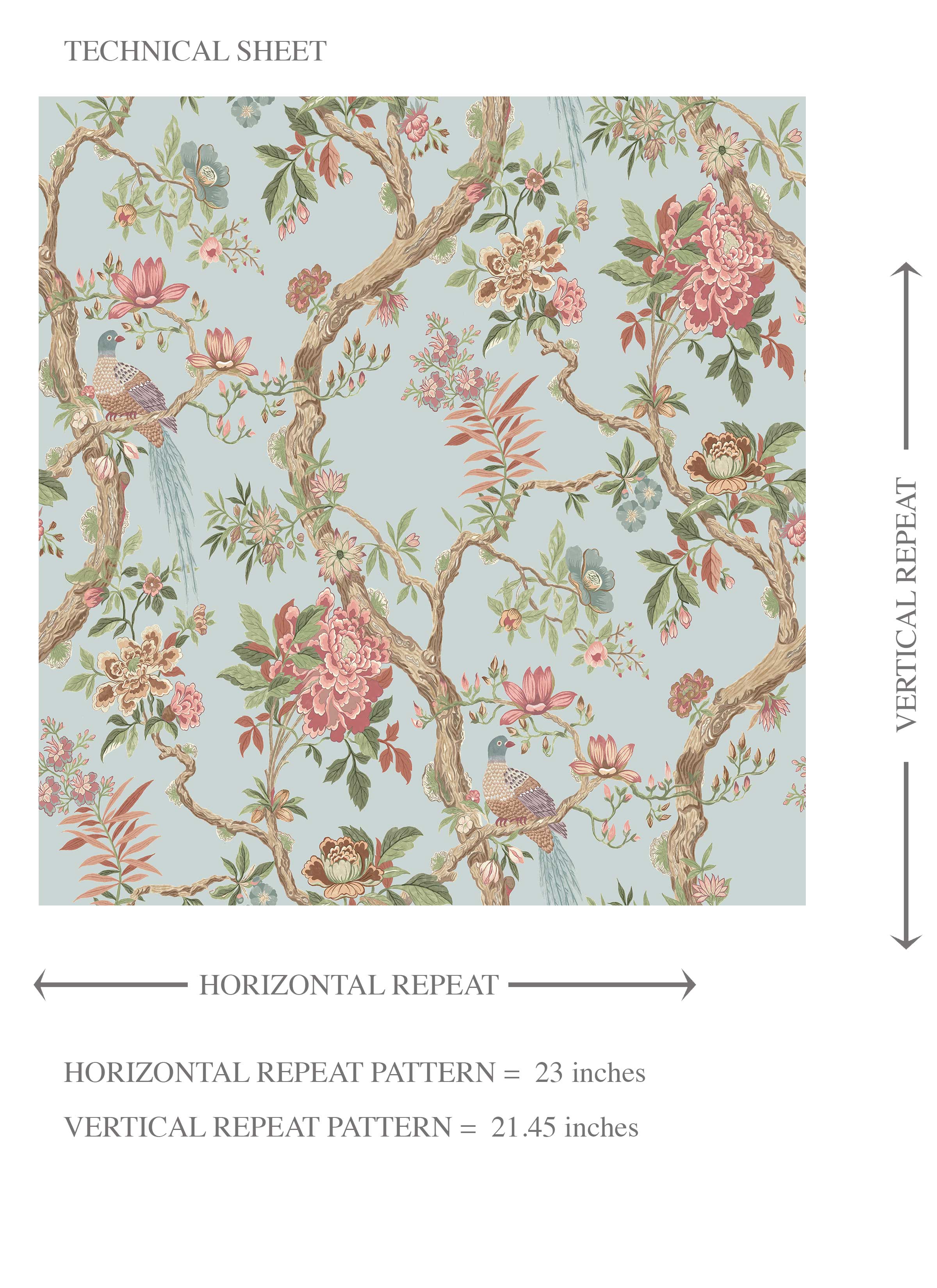 Floral/ Bird Print Chinoiserie Kids Room Wallpaper (Blue/ Coral Pink/ Green)