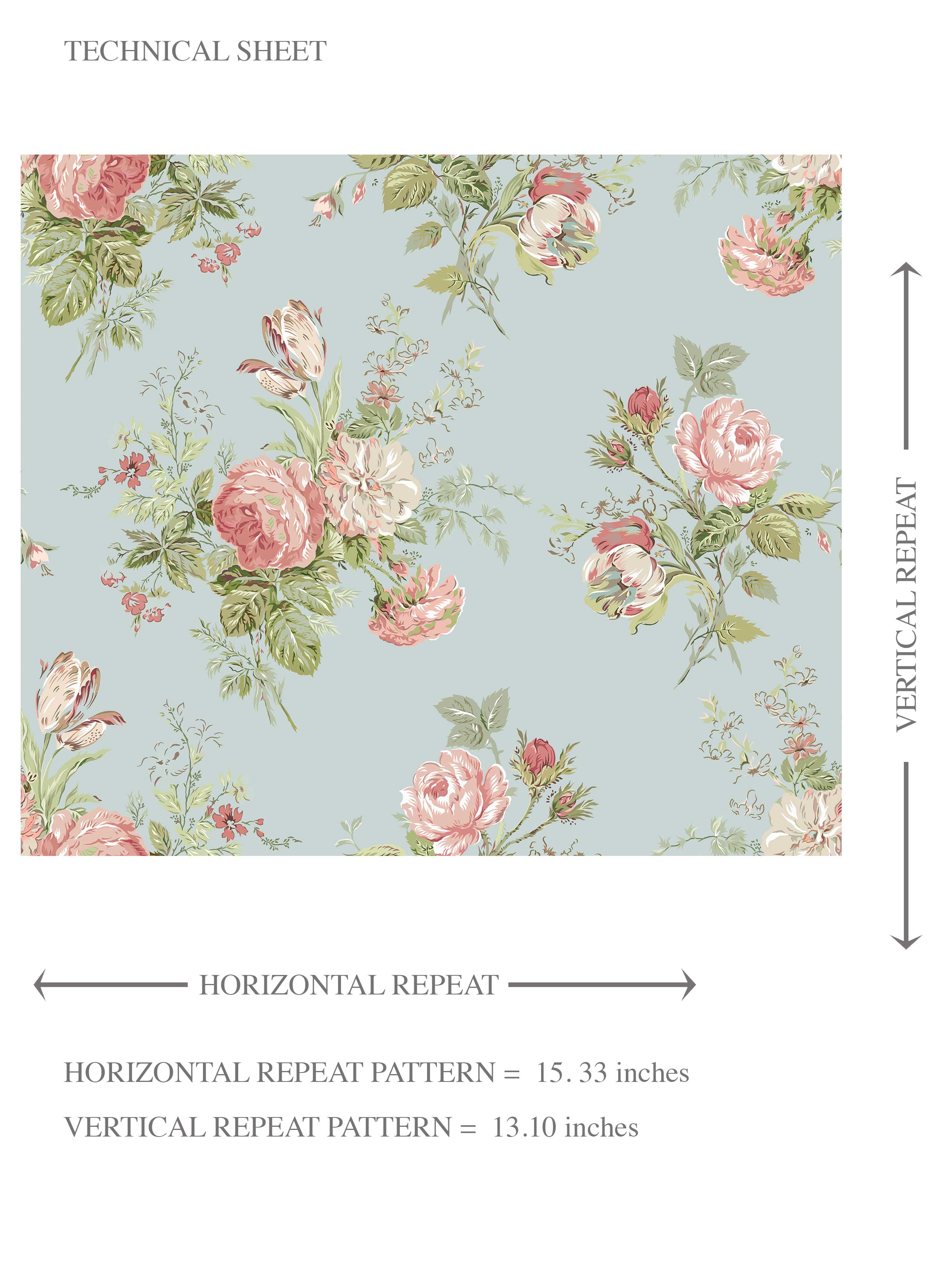 Patterned Floral Block Print Kids Room Wallpaper Sample (Blue/ Pink/ Green)