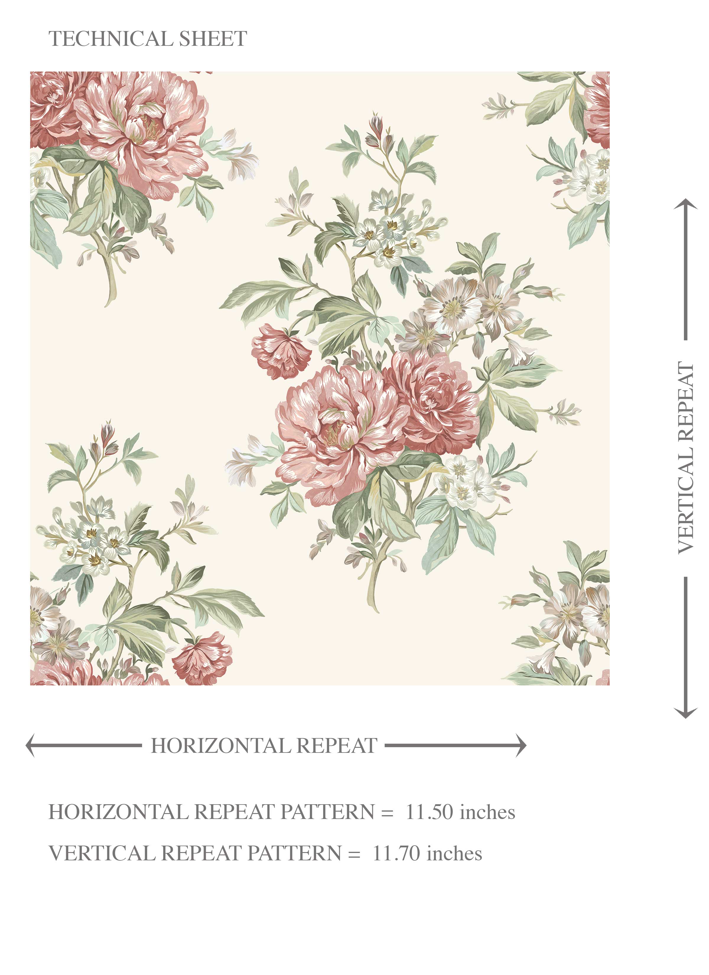 Floral Block Print Kids Room Wallpaper Sample (Cream/ Red/ Leaf Green)