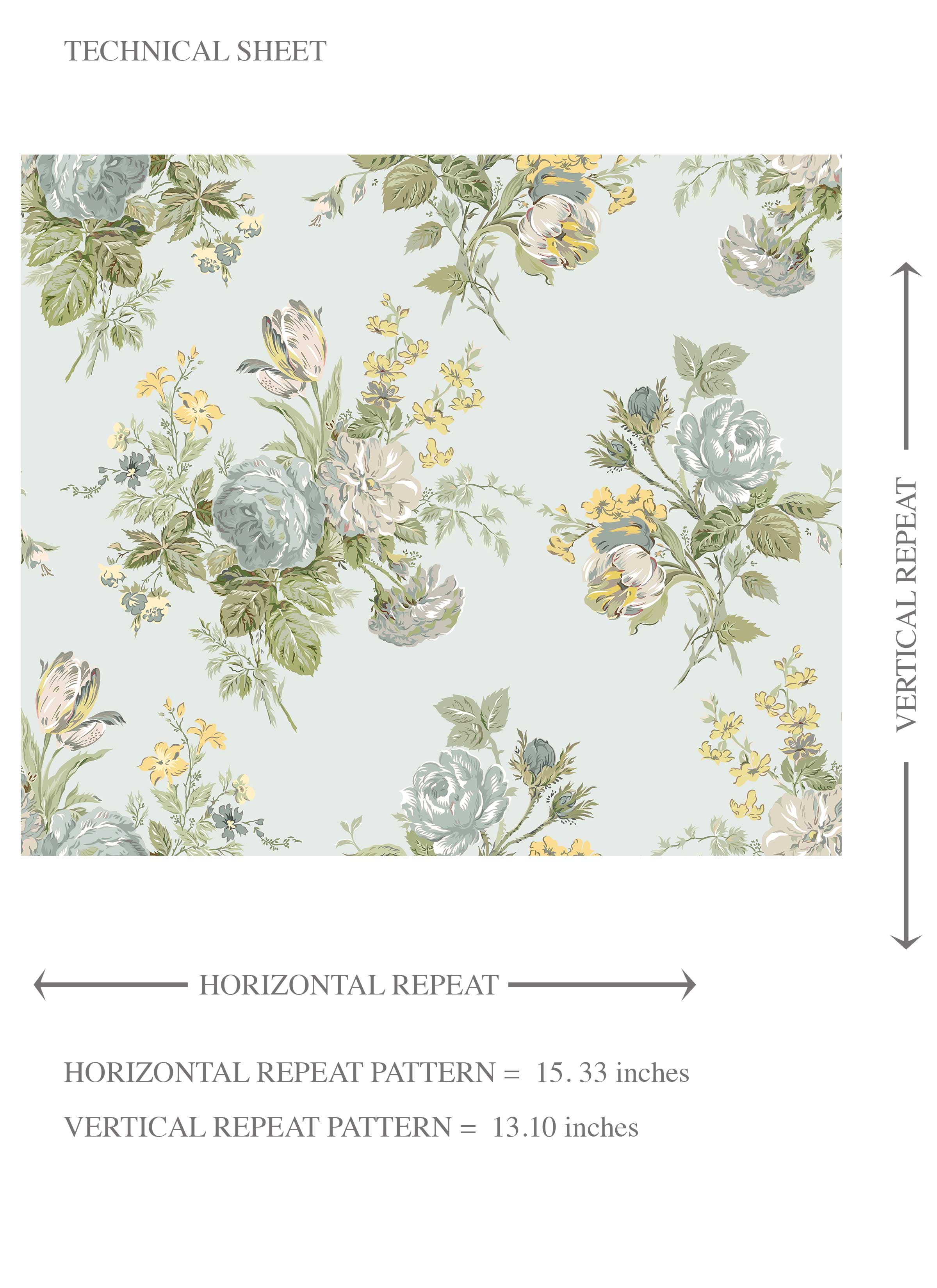 Patterned Floral Block Print Kids Room Wallpaper (Blue/ Green/ Yellow)