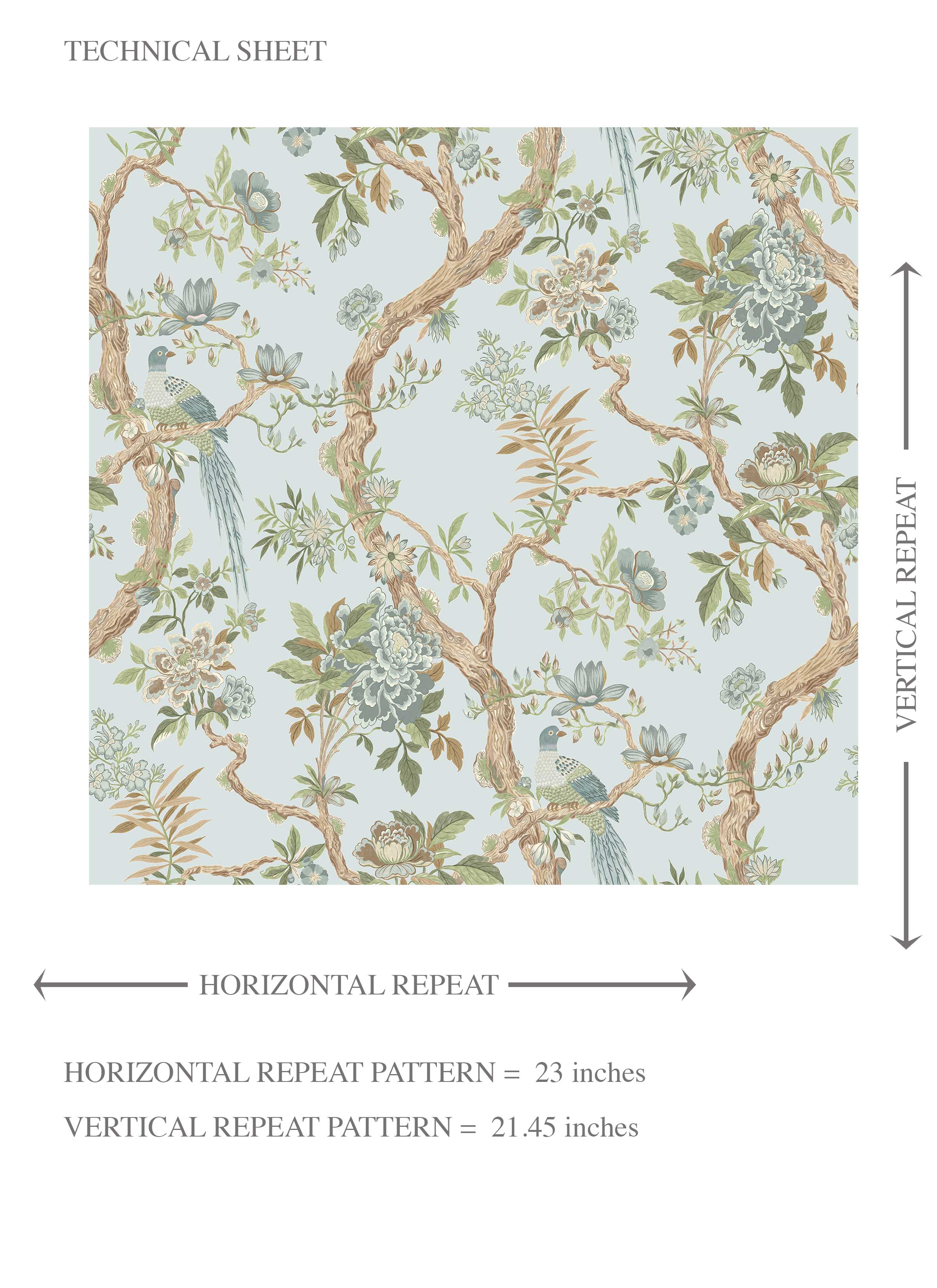 Floral/ Bird Print Chinoiserie Kids Room Wallpaper (Duck Egg Blue/ Green/ Brown)