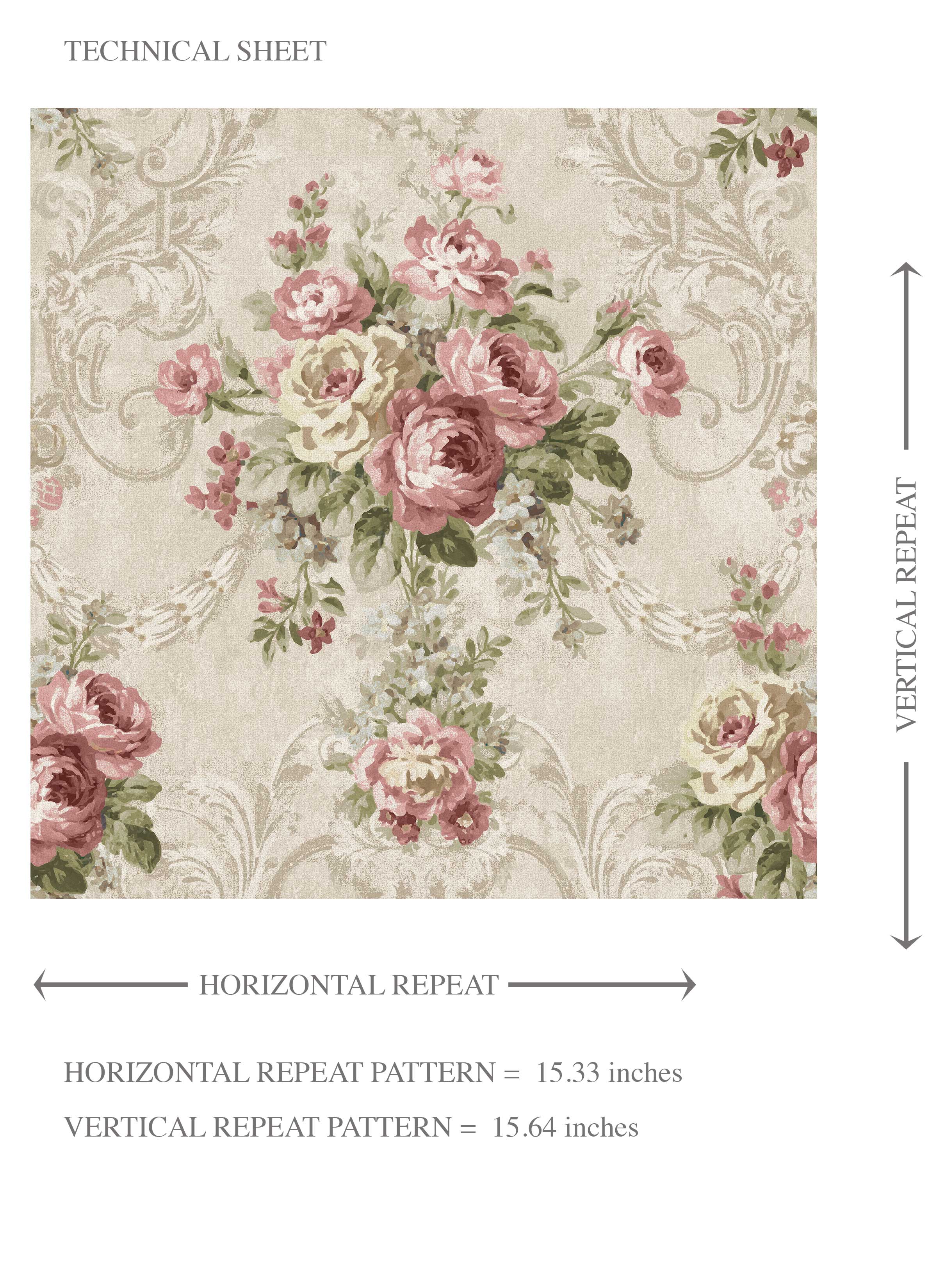 Floral Damask Patterned Kids Room Wallpaper Sample (Beige/ Pink/ Green)