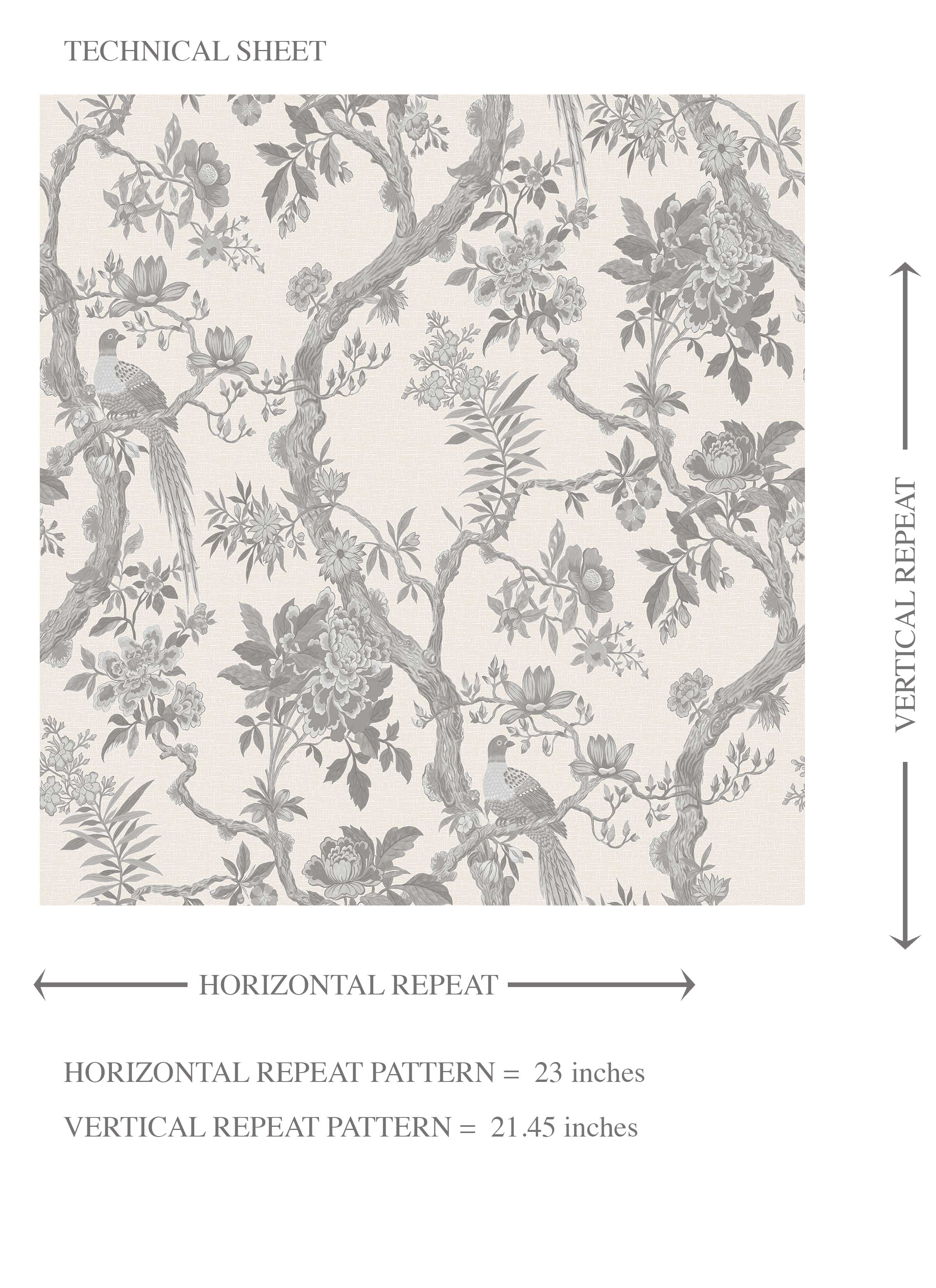 Floral Toile/ Bird Print Chinoiserie Kids Room Wallpaper (Dove Gray/ Off-White)