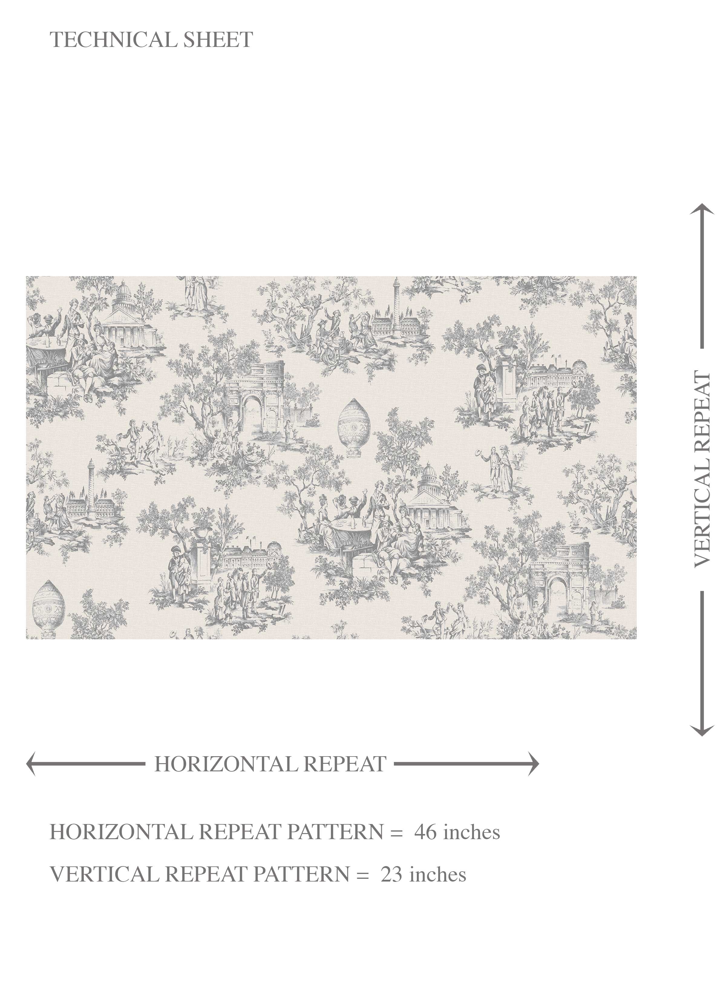 Toile de Jouy/ Nature Print Kids Room Wallpaper (Dove Gray/ Off-White)