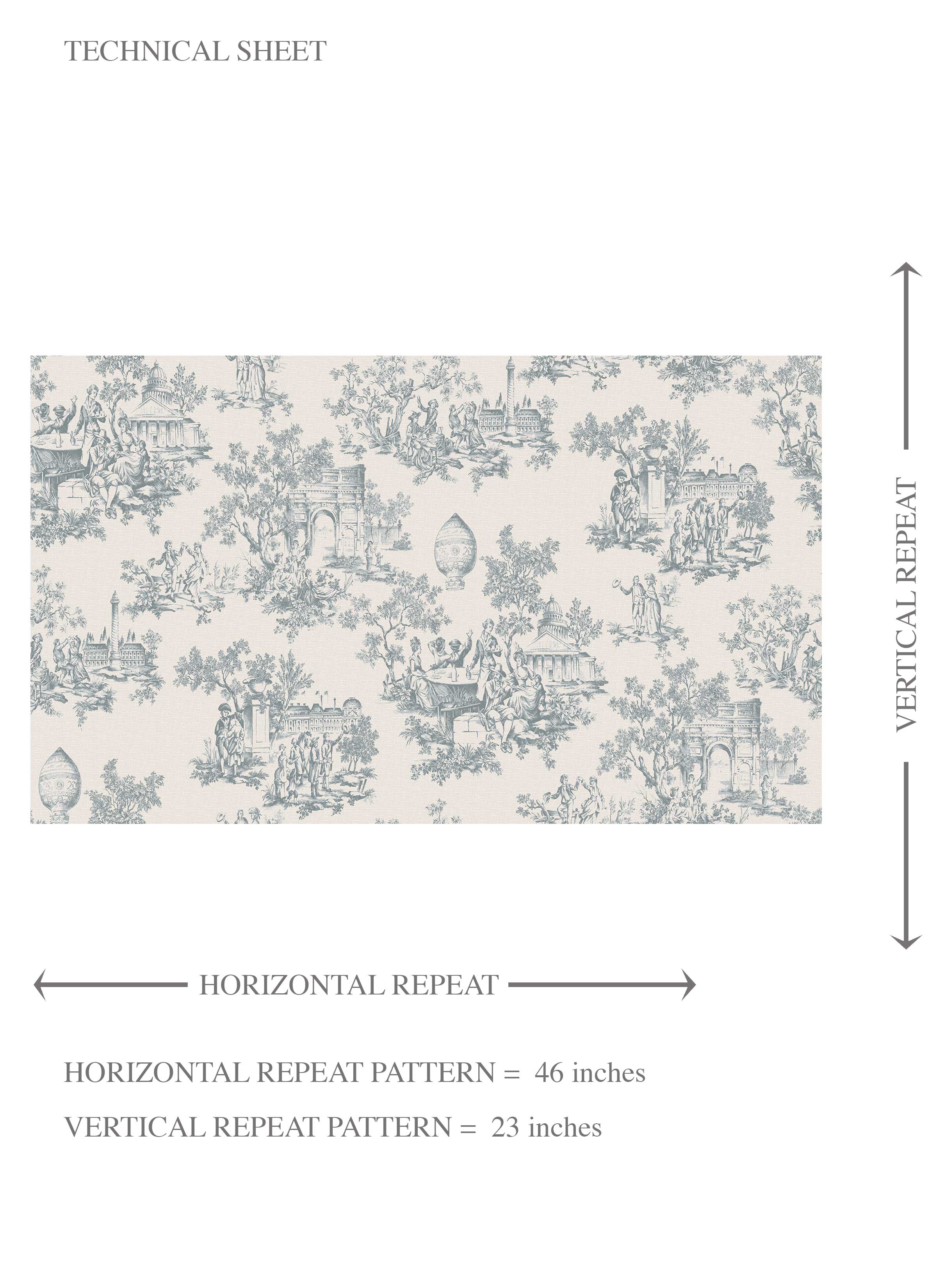 Toile de Jouy/ Nature Print Kids Room Wallpaper (Blue/ Gray/ Off-White)