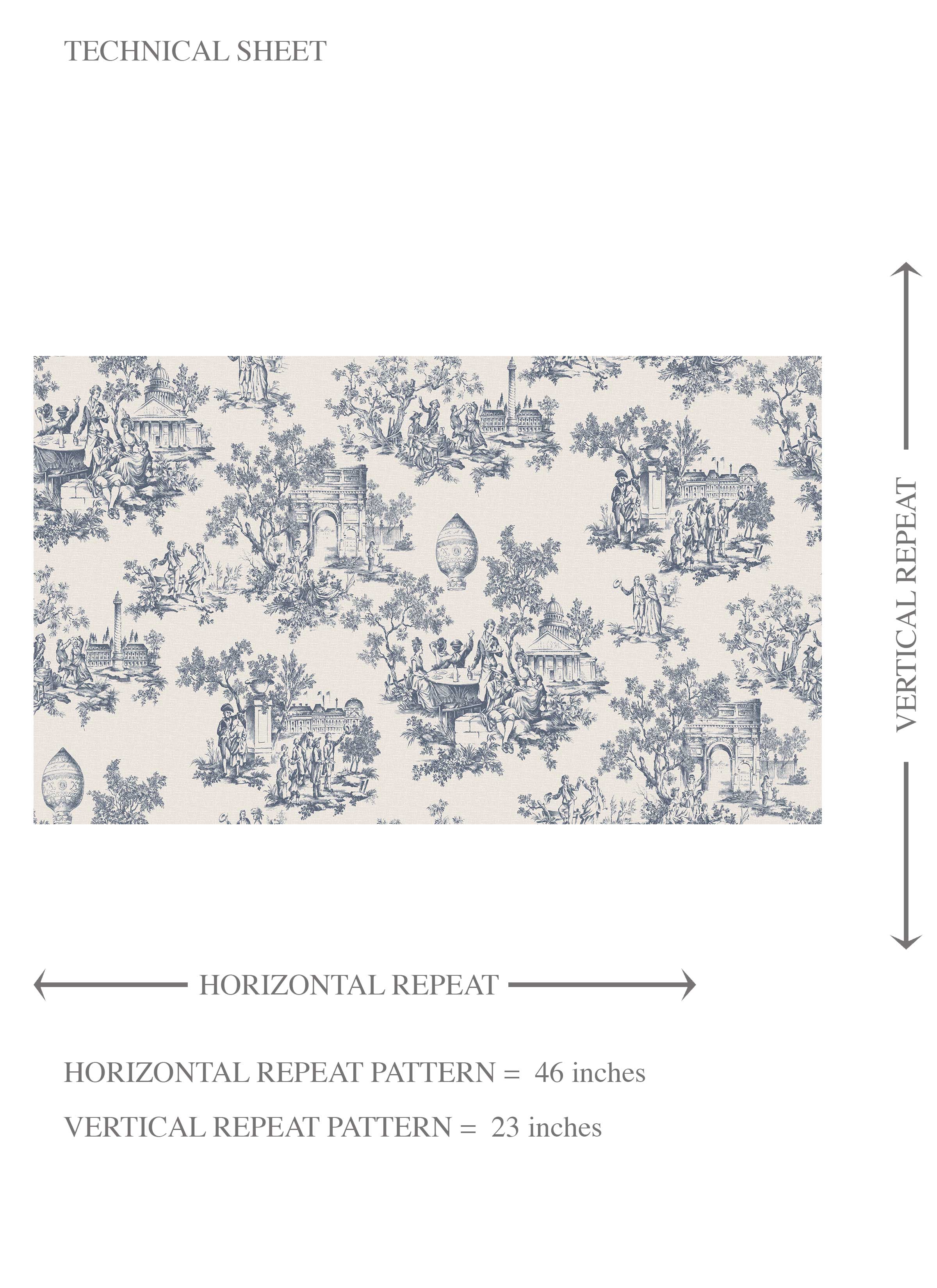 Toile de Jouy/ Nature Print Kids Room Wallpaper (Navy Blue/ Off-White)