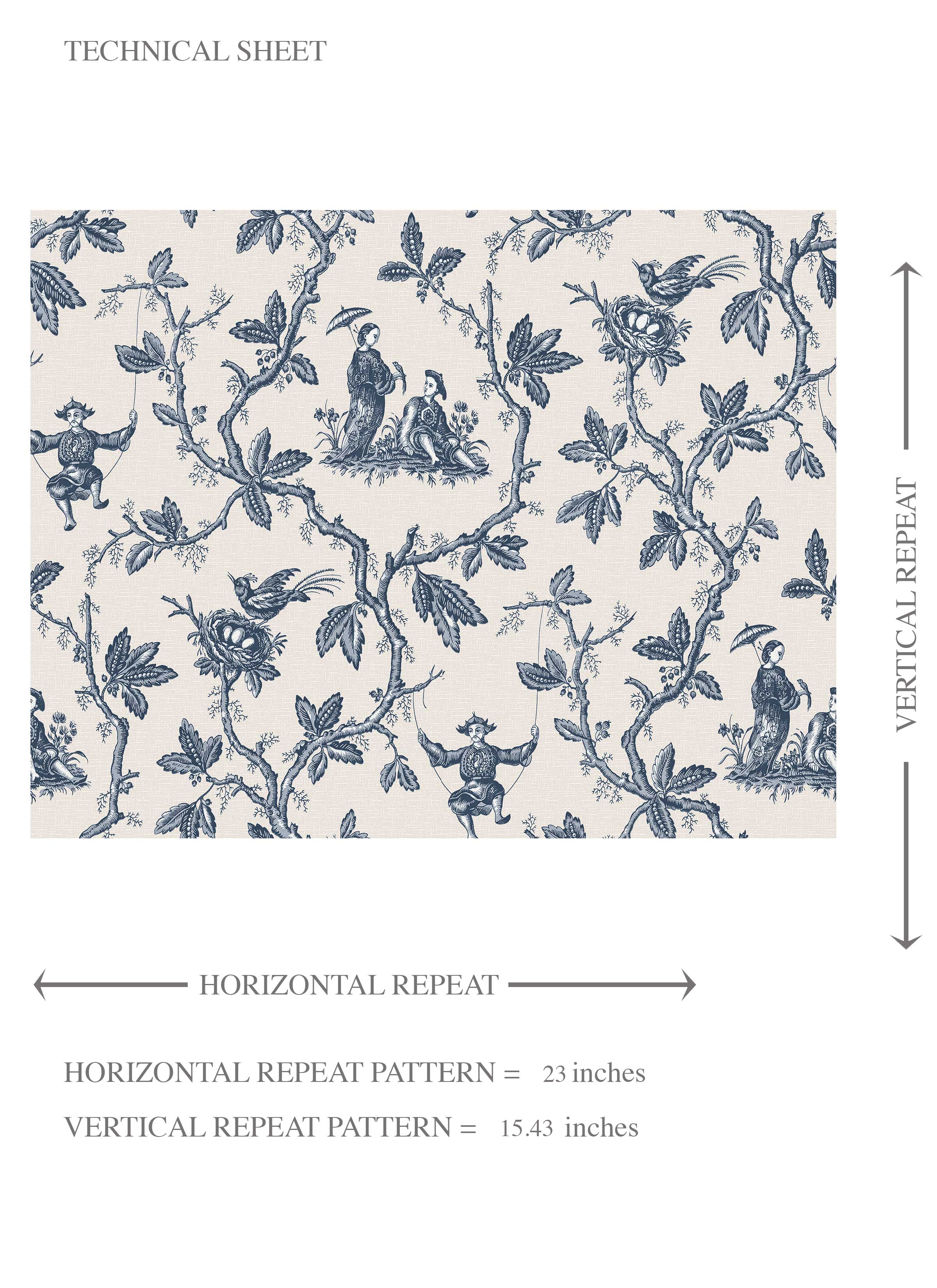 Floral Toile de Jouy Kids Room Wallpaper (Navy Blue/ Off-White)
