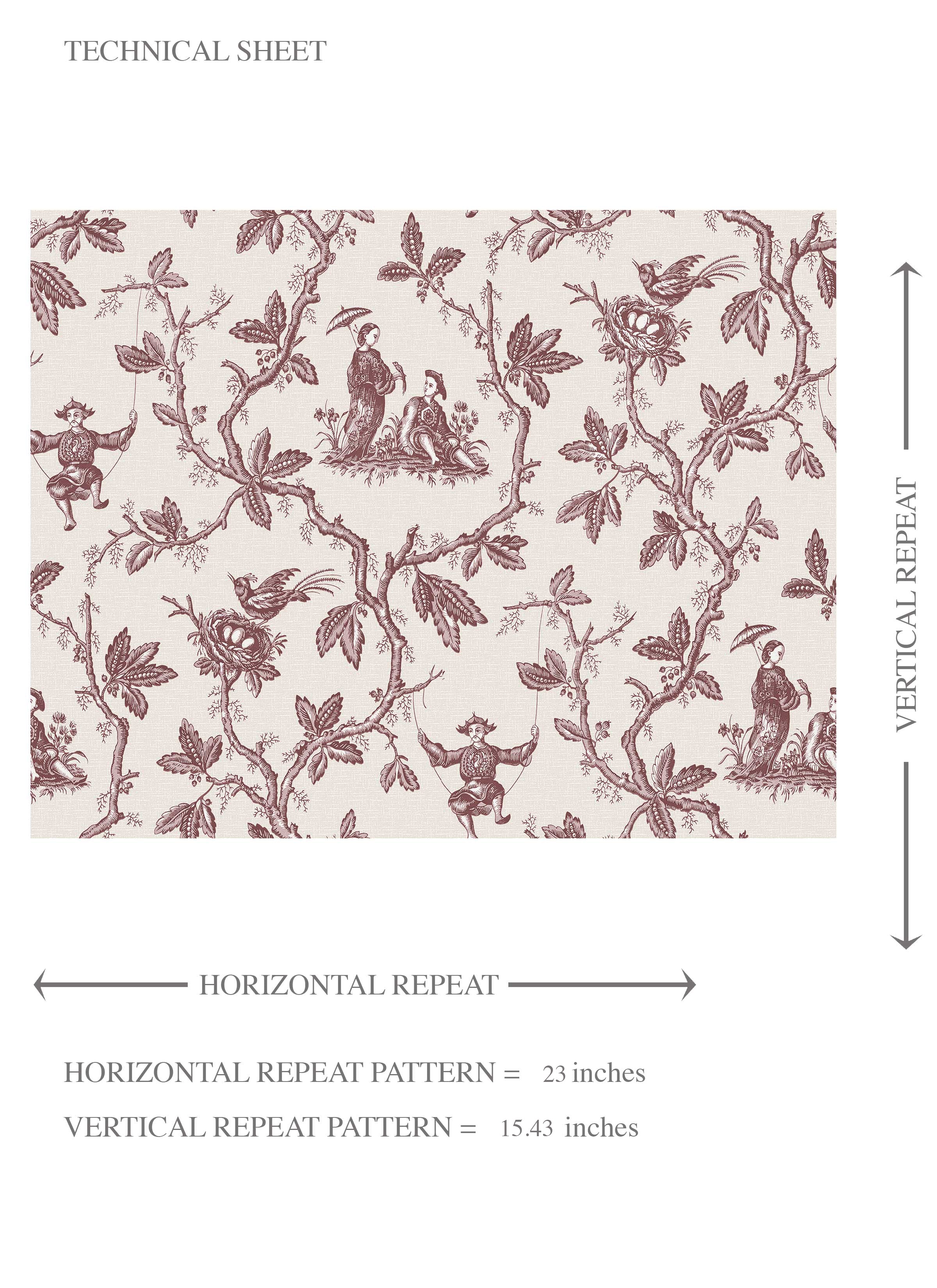 Floral Toile de Jouy Kids Room Wallpaper Sample (Brick Red/ Deep Pink)