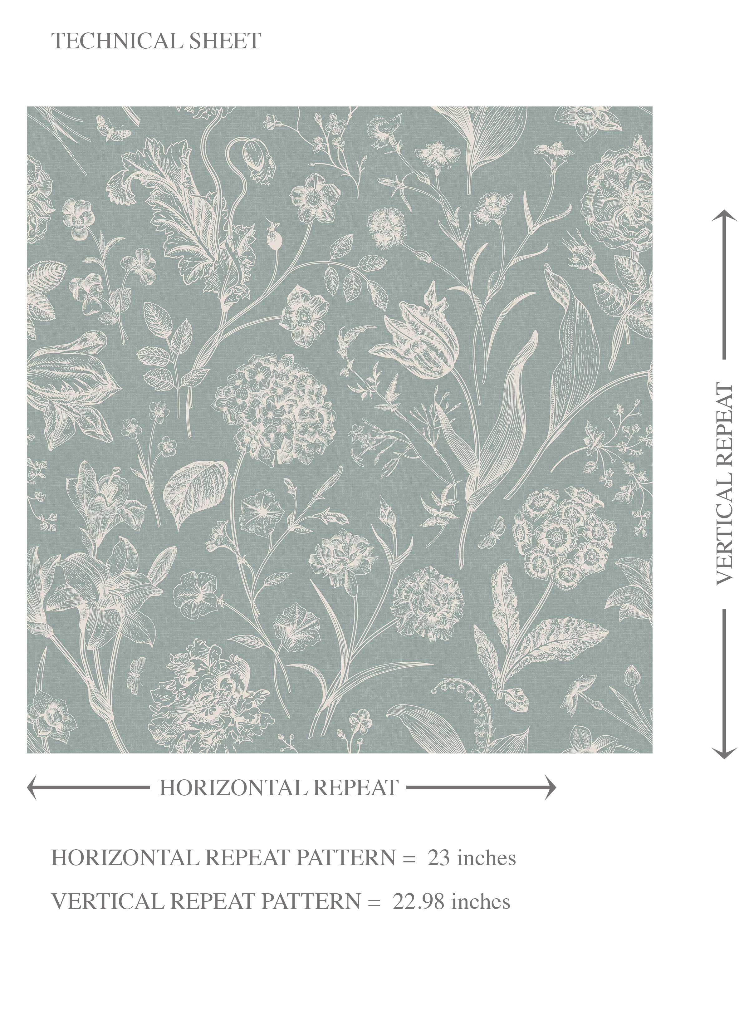 Floral/ Botanical Kids Room Wallpaper Sample (Cadet Blue/ Mint Gray/ Cream)