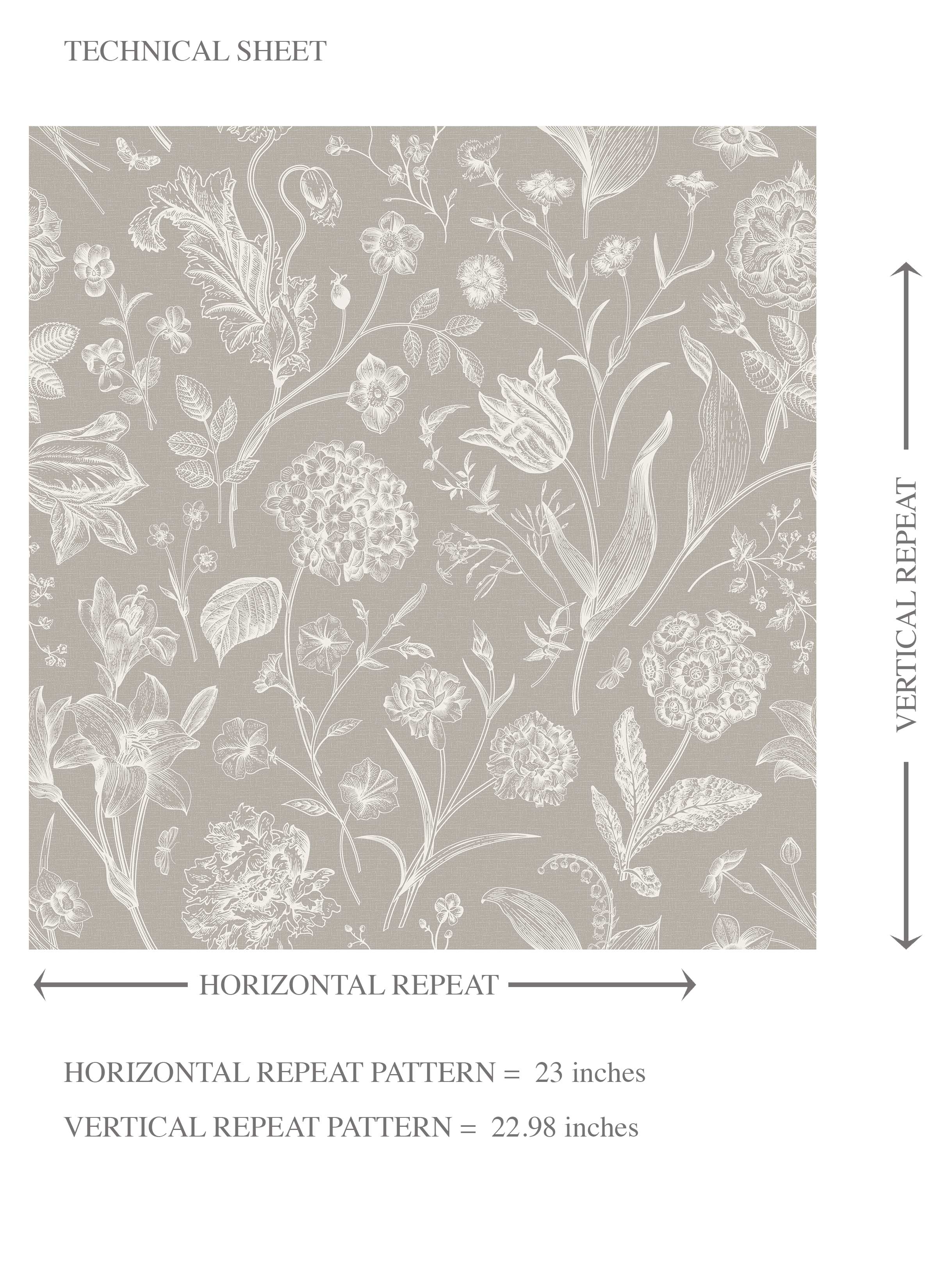 Neutral Floral/ Botanical Kids Room Wallpaper (Greige/ Warm Gray/ Taupe)