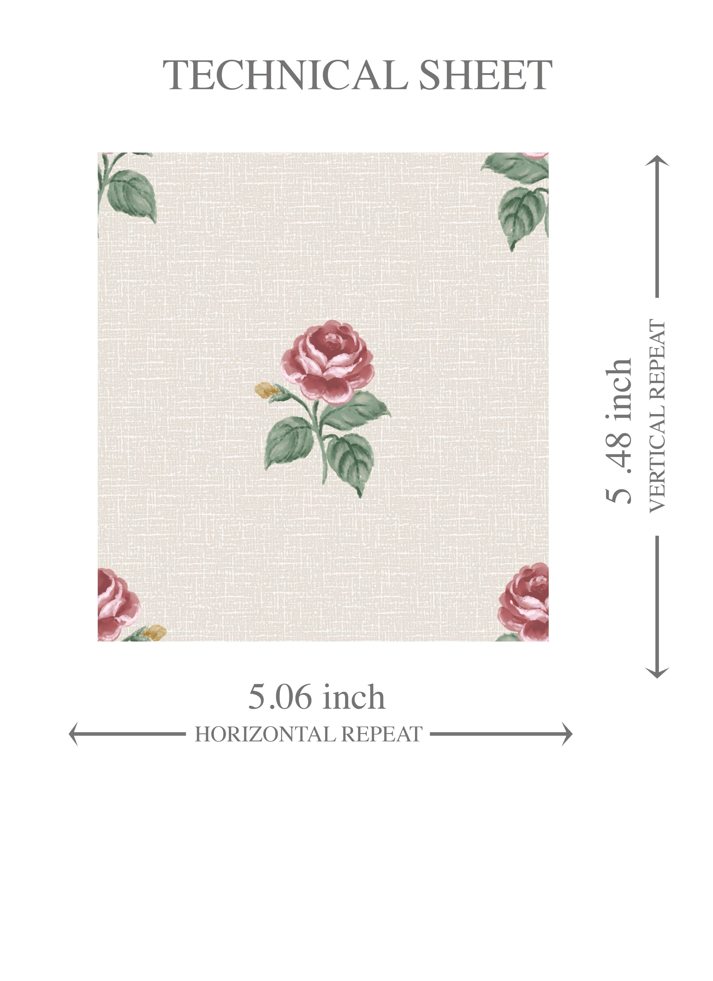 Vintage-Inspired Floral Block Print Kids Room Wallpaper Sample (Red-Pink/ Green/ White)