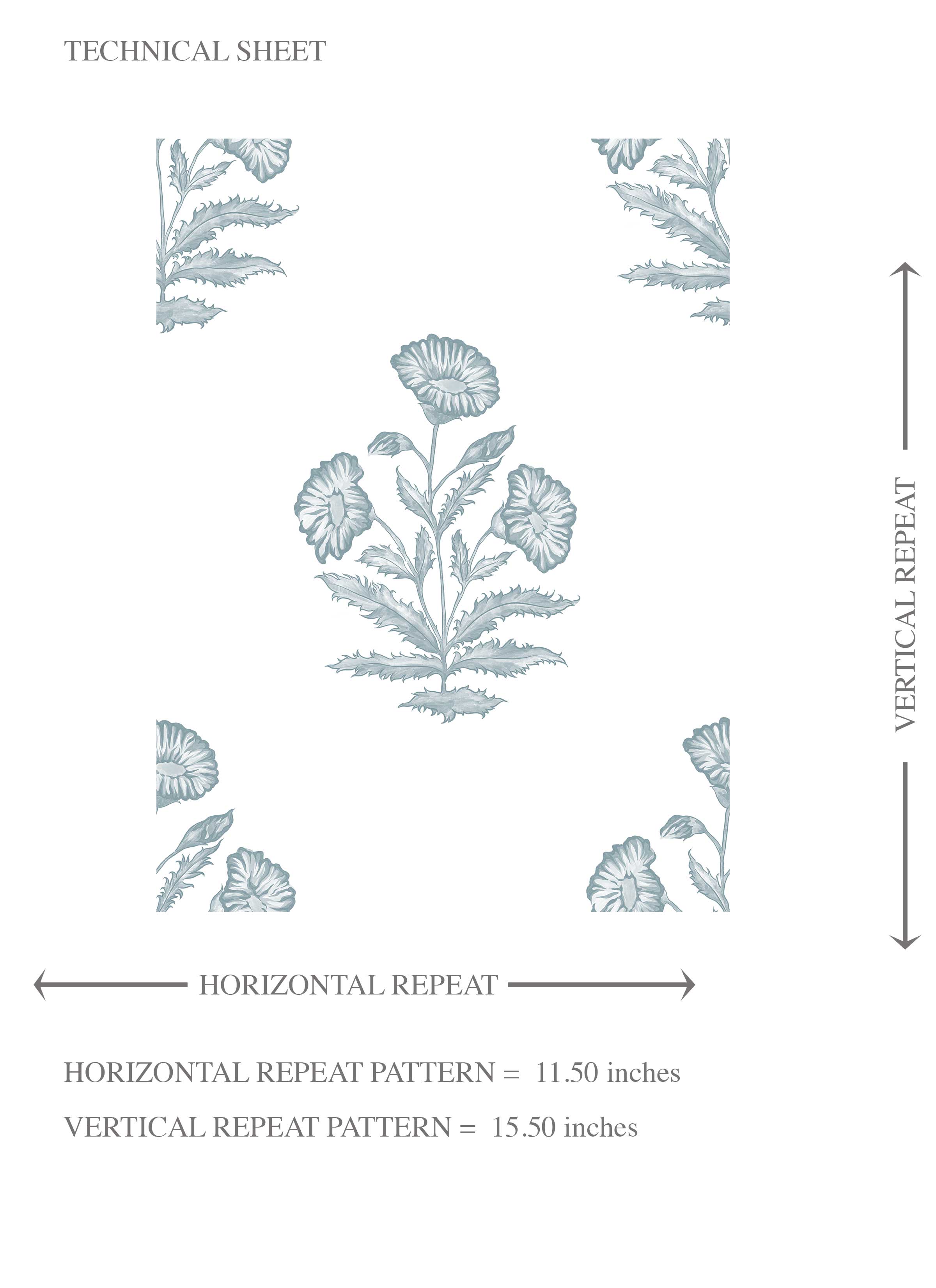Floral Block Print Kids Room Wallpaper (Sage Blue/ White)